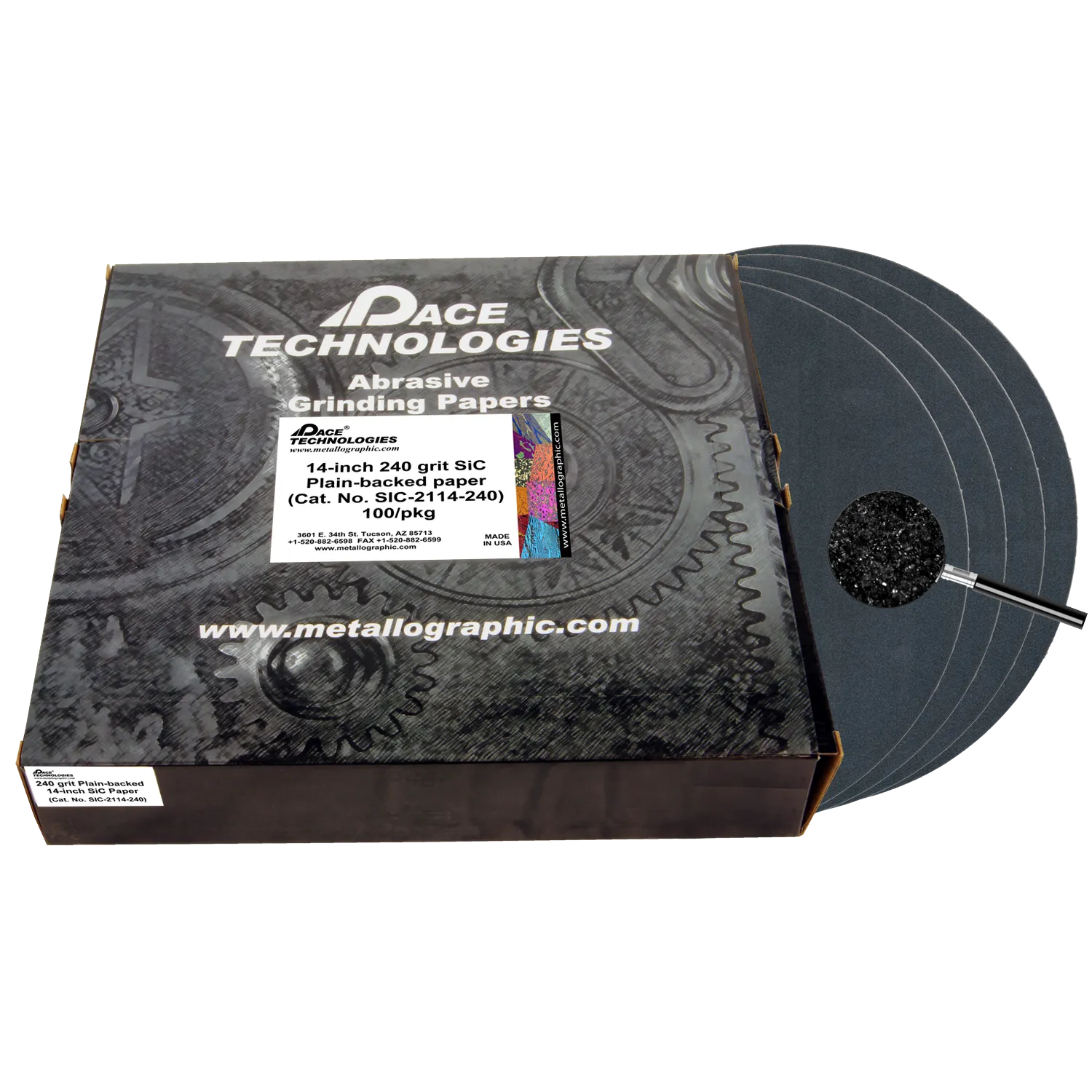 Papeles de lija de carburo de silicio de 14" con respaldo liso, grano 240, 100/caja, SIC-2114-240
