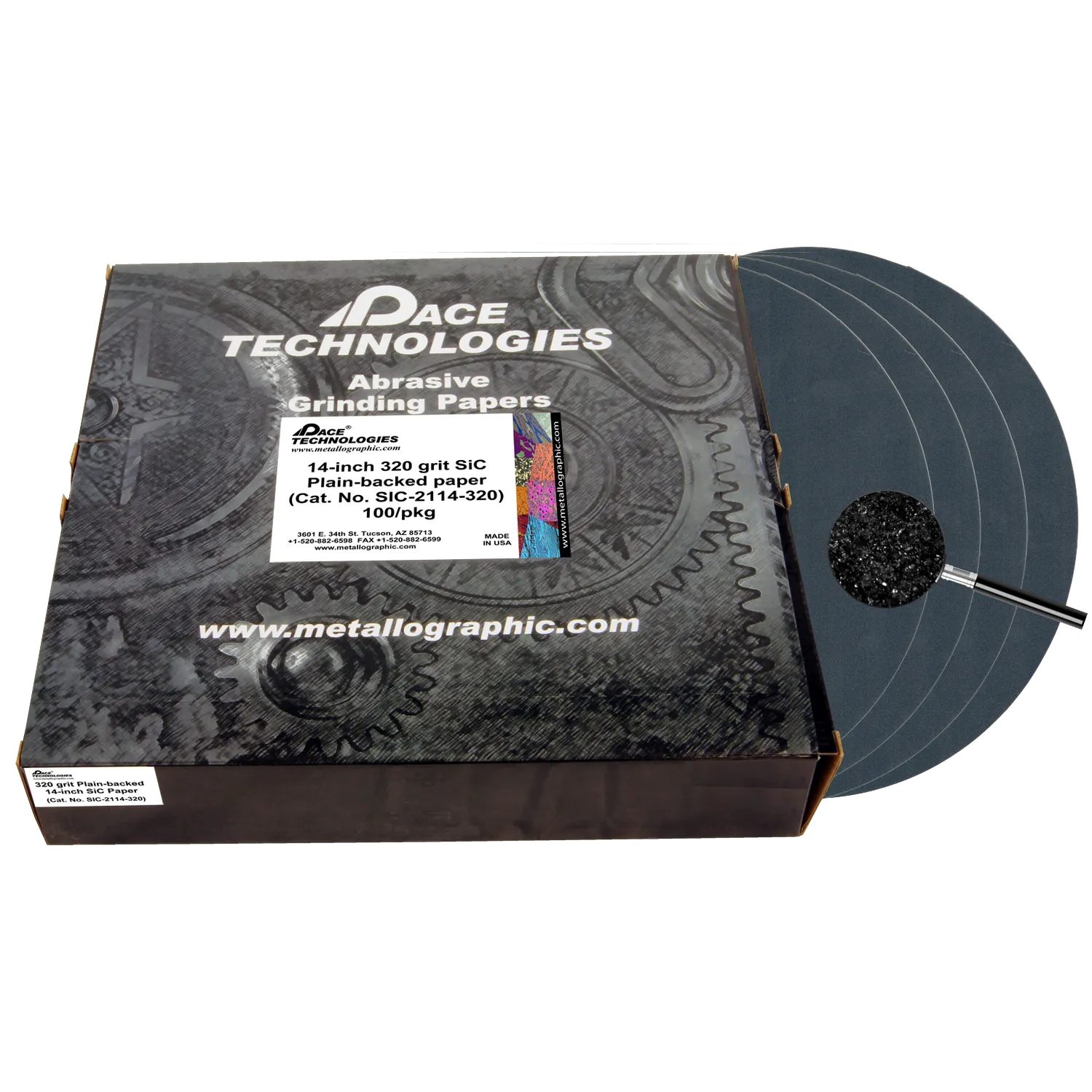 Papeles de lija de carburo de silicio de 14" con respaldo liso, grano 320, 100/caja, SIC-2114-320