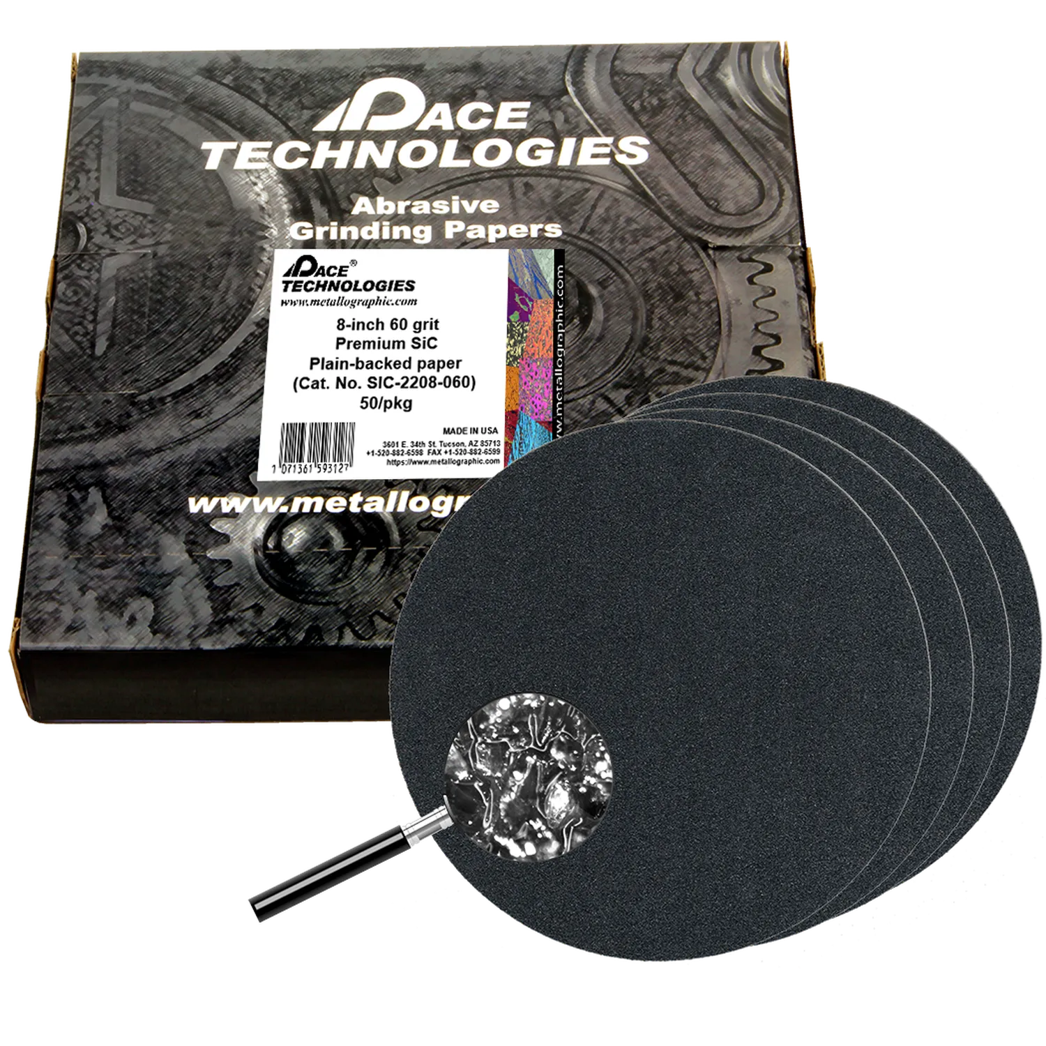 Papeles de lija de carburo de silicio de primera calidad de 8" con respaldo liso, grano 60, 50/caja, SIC-2208-060