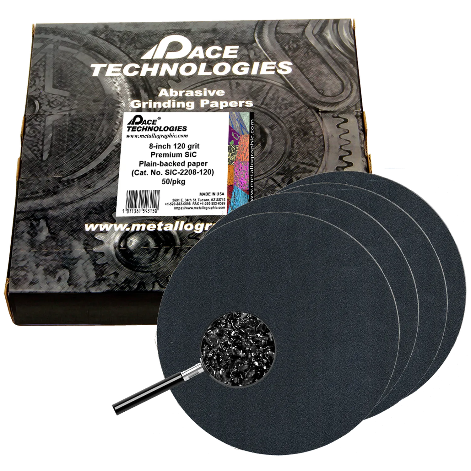 Papeles de lija de carburo de silicio de primera calidad de 8" con respaldo liso, grano 120, 50/caja, SIC-2208-120