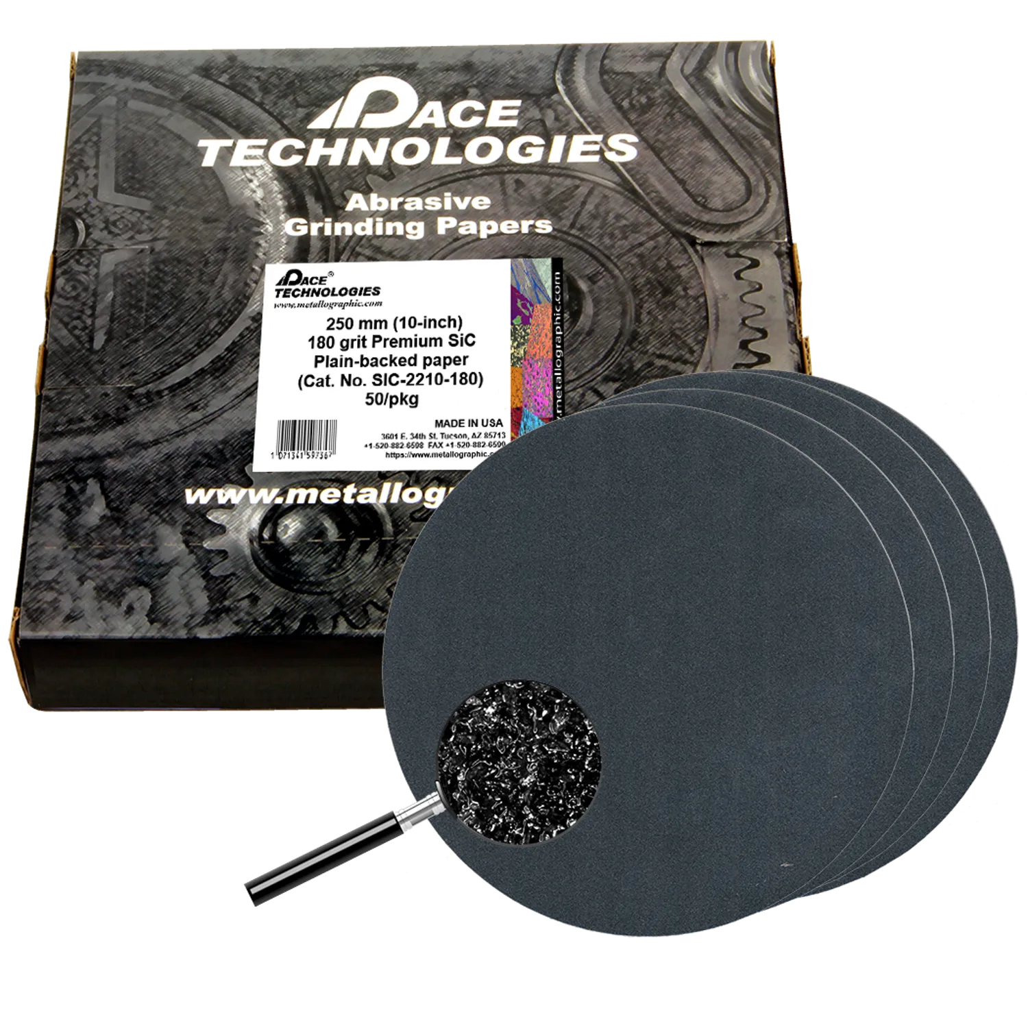 10" Premium SiC Grinding Papers with Plain backed, 180 grit, 50/box, SIC-2210-180