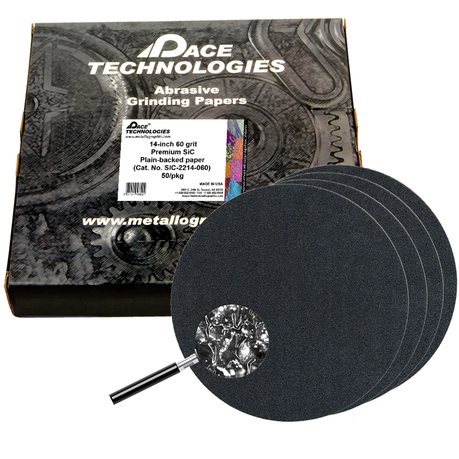 Papeles de lija de carburo de silicio de primera calidad de 14" con respaldo liso, grano 60, 50/caja, SIC-2214-060