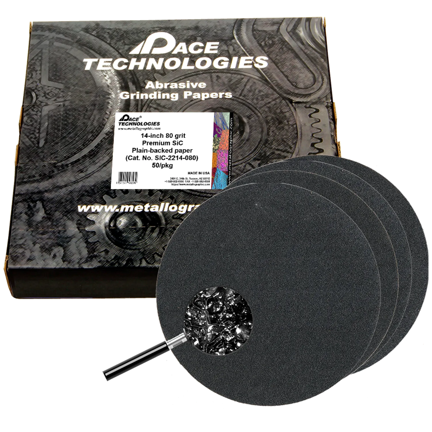 Papeles de lija de carburo de silicio de primera calidad de 14" con respaldo liso, grano 80, 50/caja, SIC-2214-080