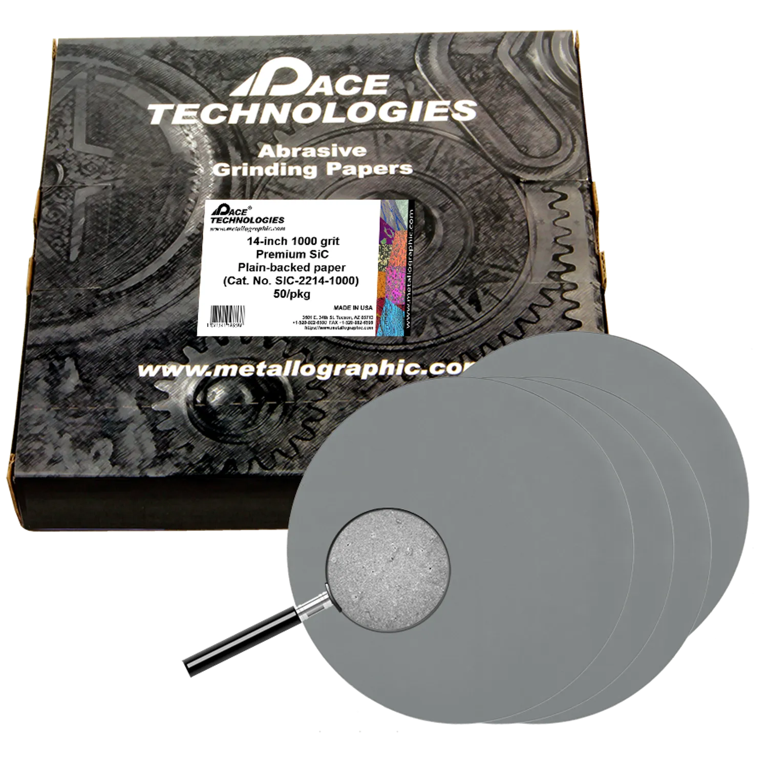 Papeles de lija de carburo de silicio de primera calidad de 14" con respaldo liso, grano 1000, 50/caja, SIC-2214-1000