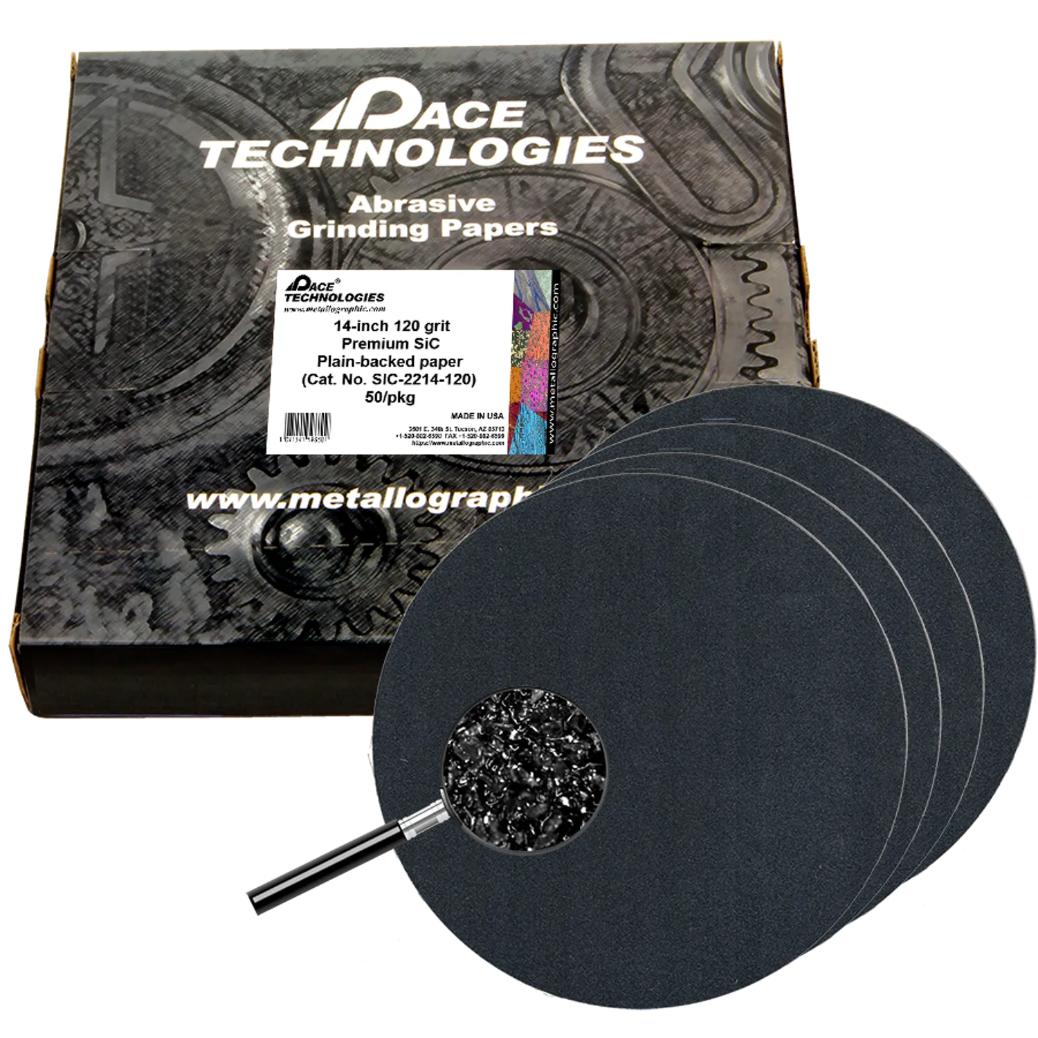 Papeles de lija de carburo de silicio de primera calidad de 14" con respaldo liso, grano 120, 50/caja, SIC-2214-120