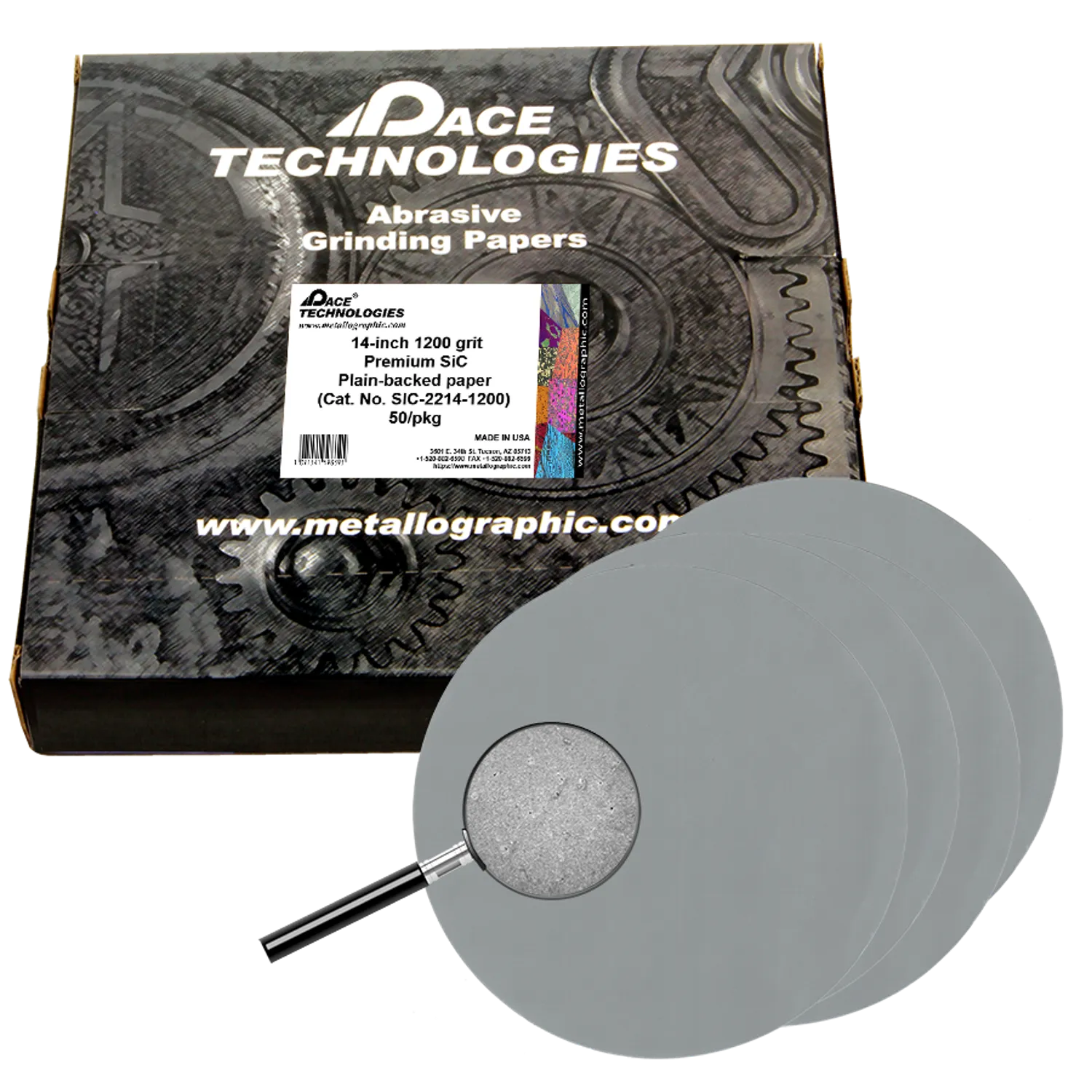 Papeles de lija de carburo de silicio de primera calidad de 14" con respaldo liso, grano 1200, 50/caja, SIC-2214-1200