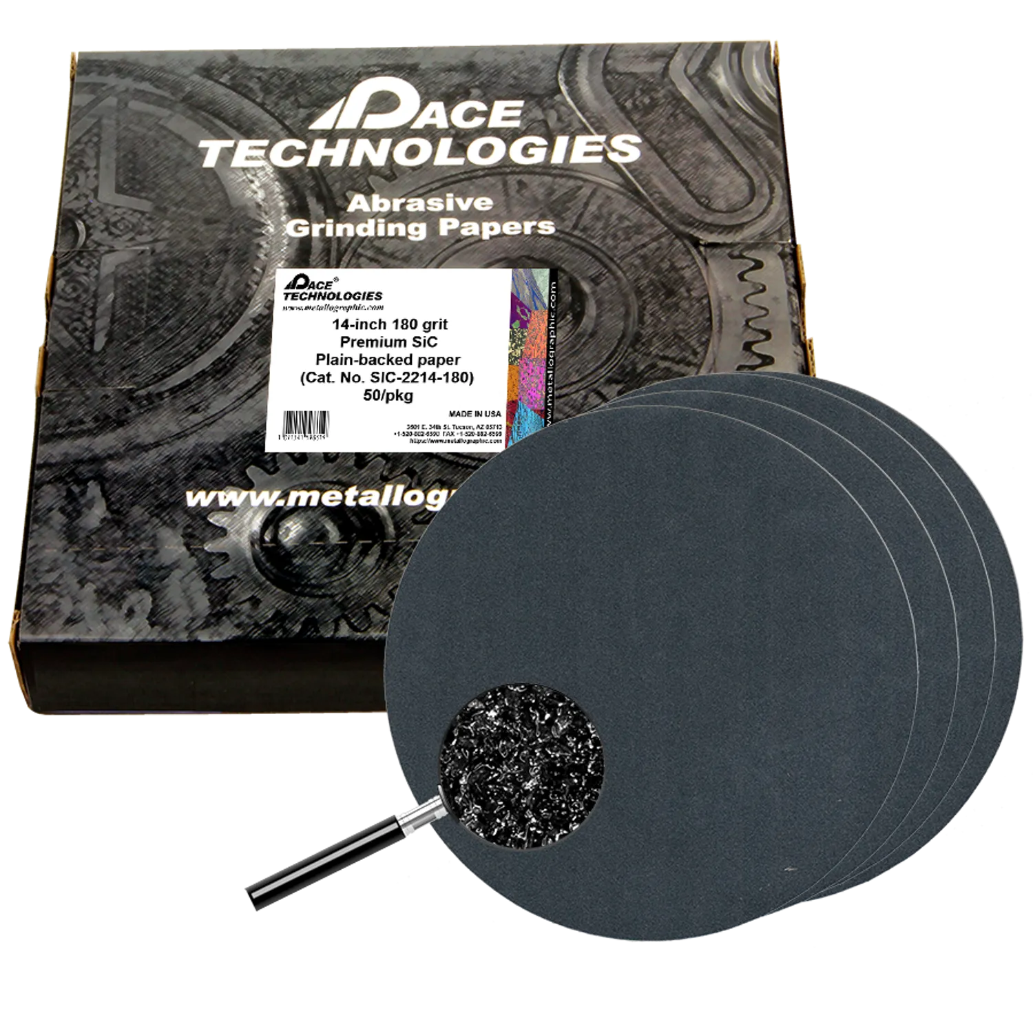 Papeles de lija de carburo de silicio de primera calidad de 14" con respaldo liso, grano 180, 50/caja, SIC-2214-180