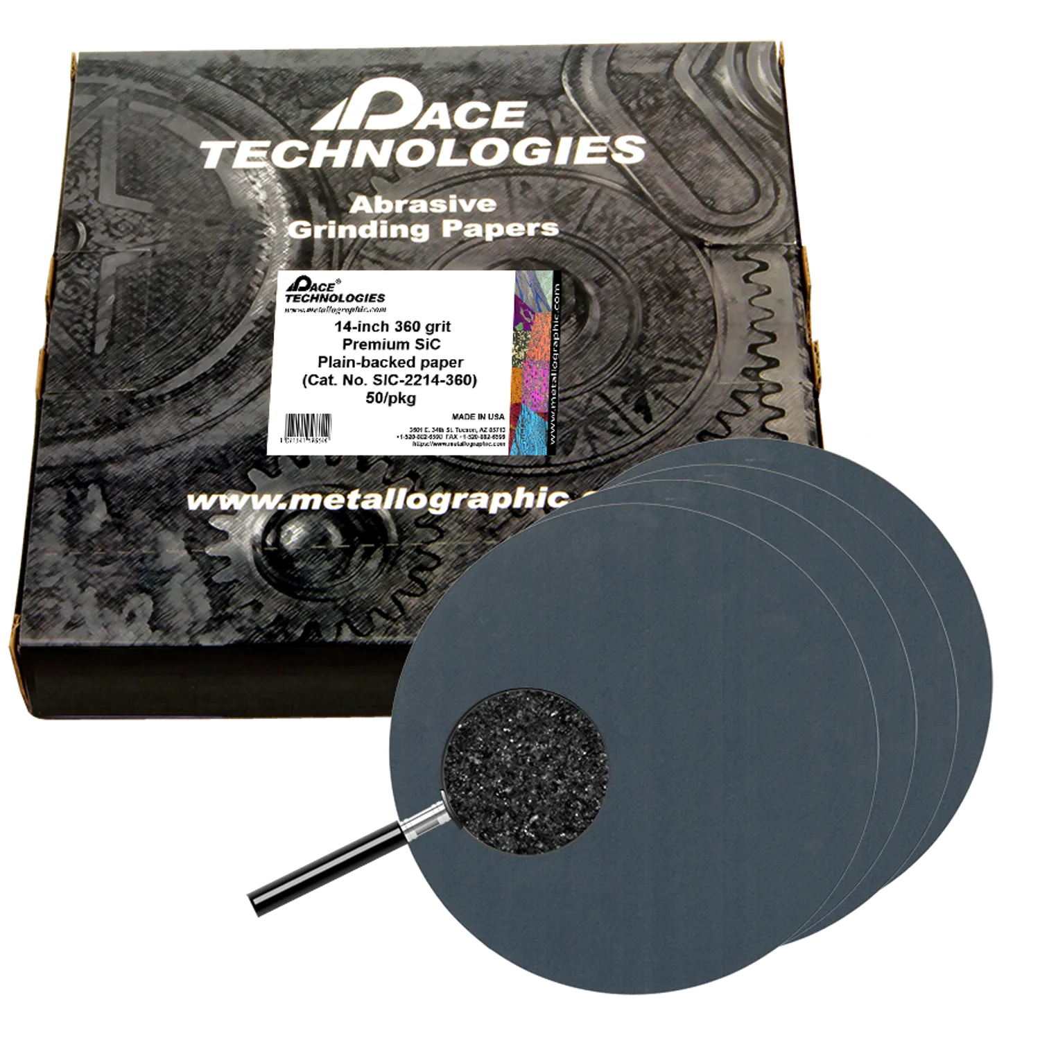 Papeles de lija de carburo de silicio de primera calidad de 14" con respaldo liso, grano 360, 50/caja, SIC-2214-360