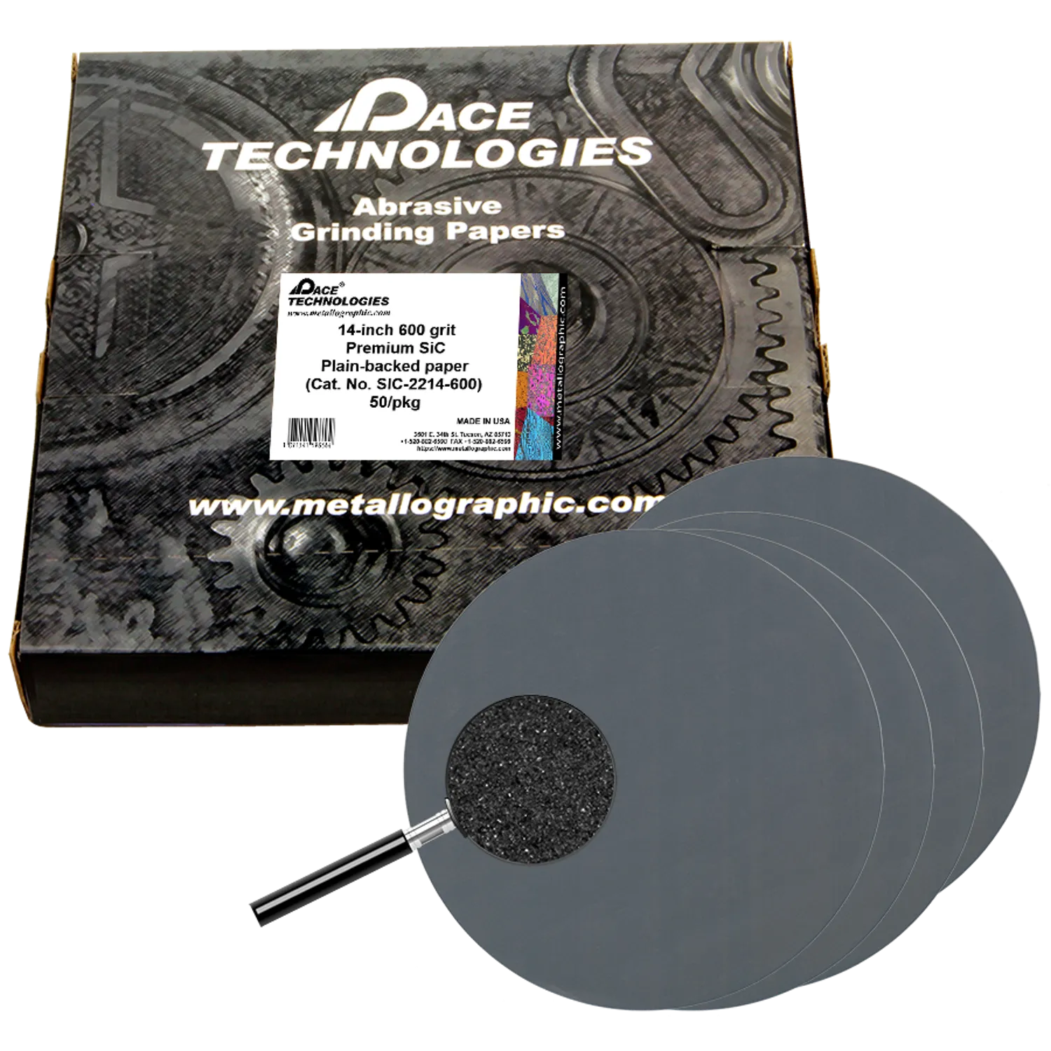 Papeles de lija de carburo de silicio de primera calidad de 14" con respaldo liso, grano 600, 50/caja, SIC-2214-600