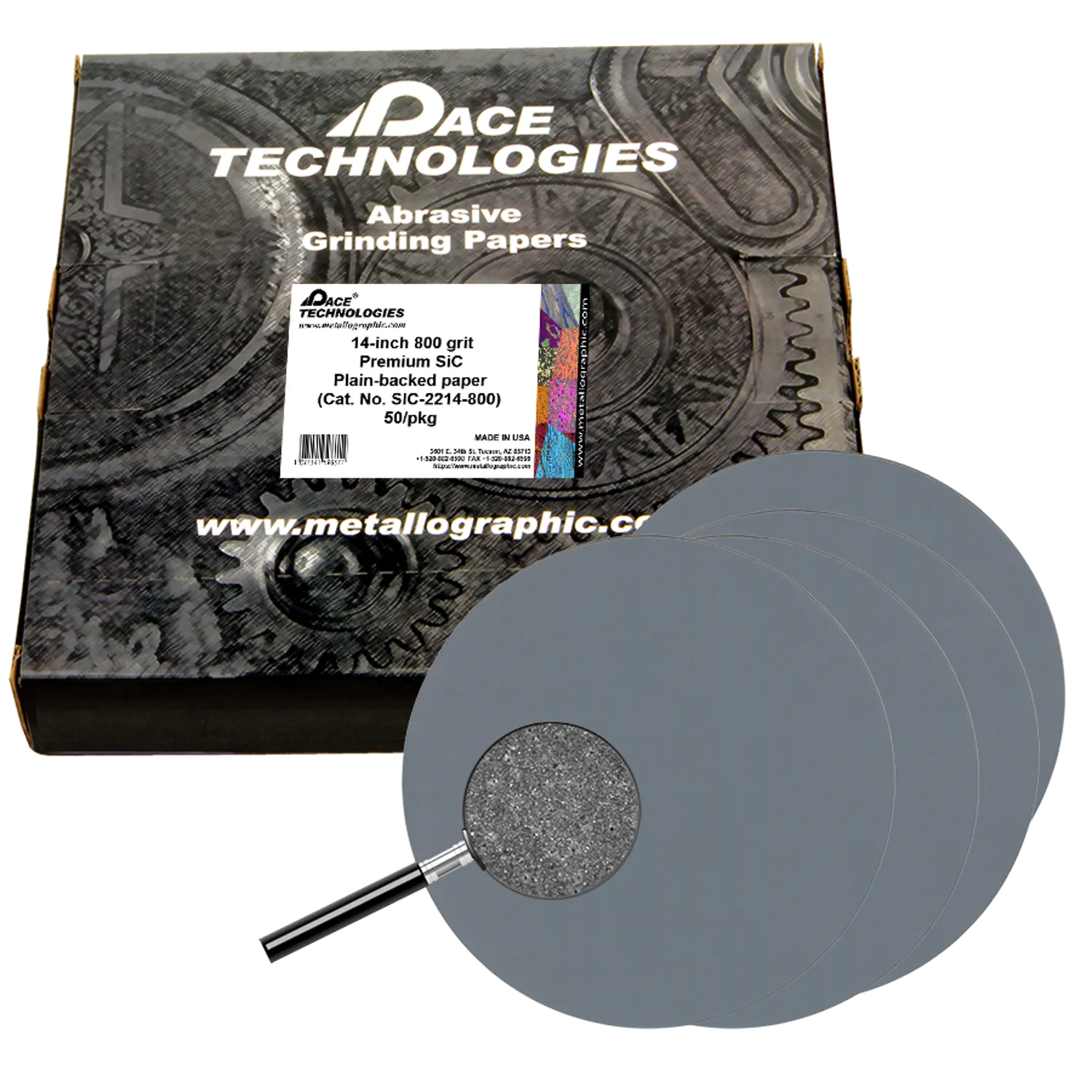 Papeles de lija de carburo de silicio de primera calidad de 14" con respaldo liso, grano 800, 50/caja, SIC-2214-800