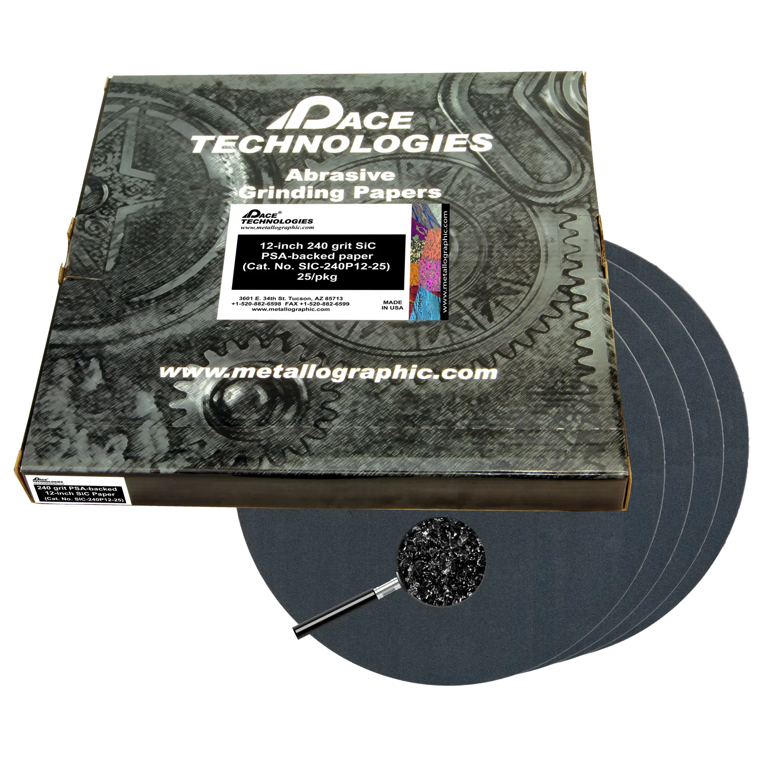 12" SiC Grinding Papers with PSA backed, 240 grit, SIC-240P12