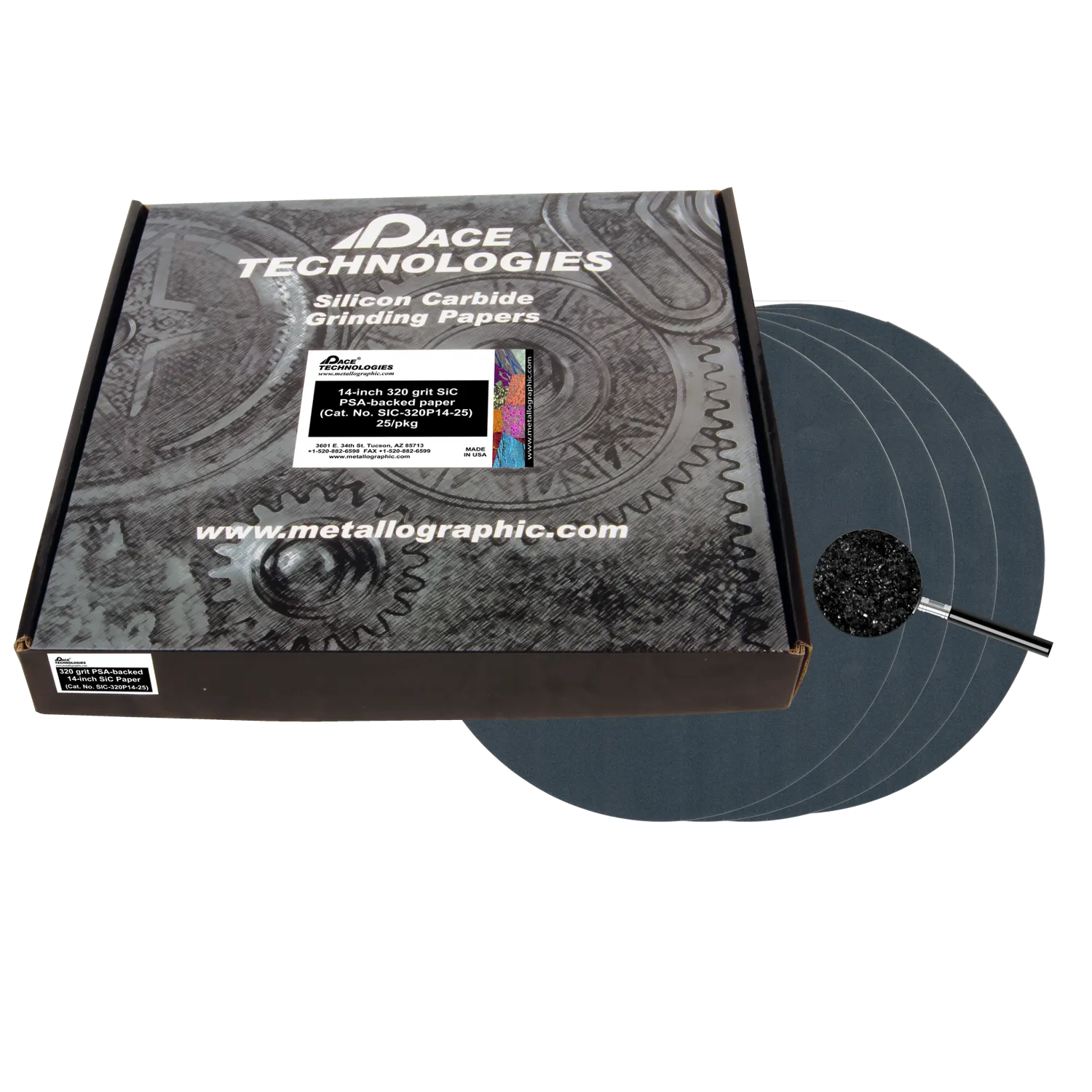 Papeles abrasivos SiC de 14" con respaldo de PSA, grano 320, SIC-320P14