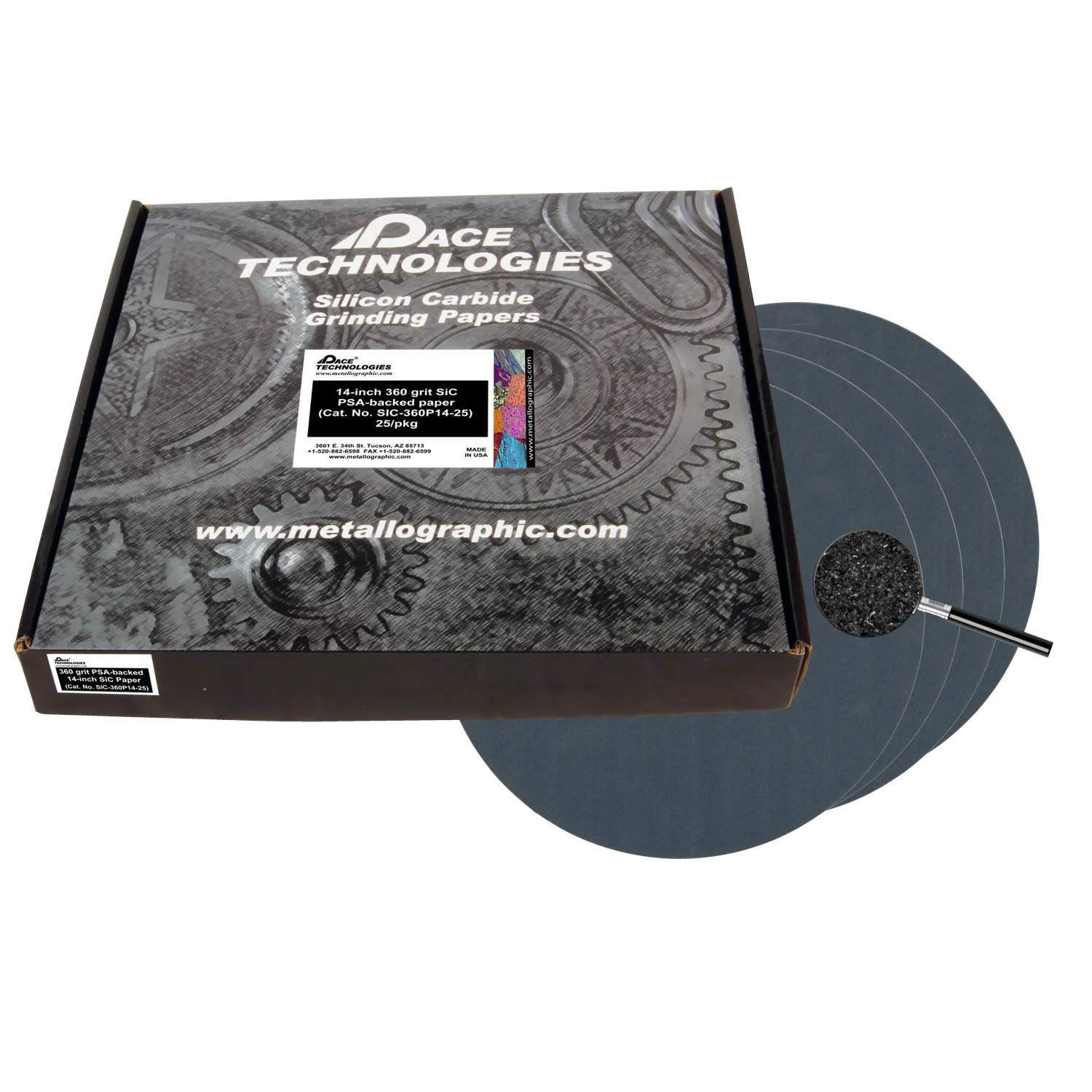 Papeles abrasivos SiC de 14" con respaldo de PSA, grano 360, SIC-360P14