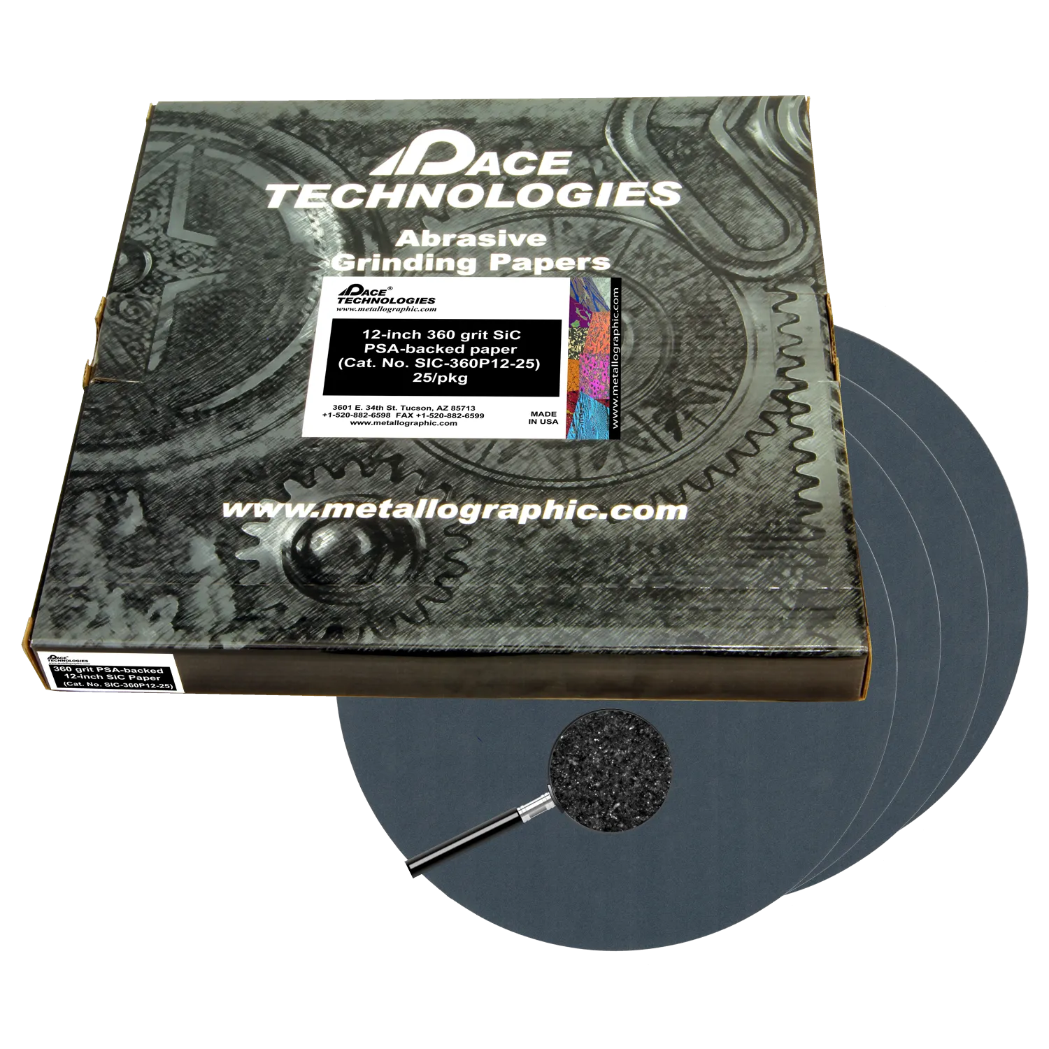 Papeles abrasivos SiC de 12" con respaldo de PSA, grano 400, SIC-400P12