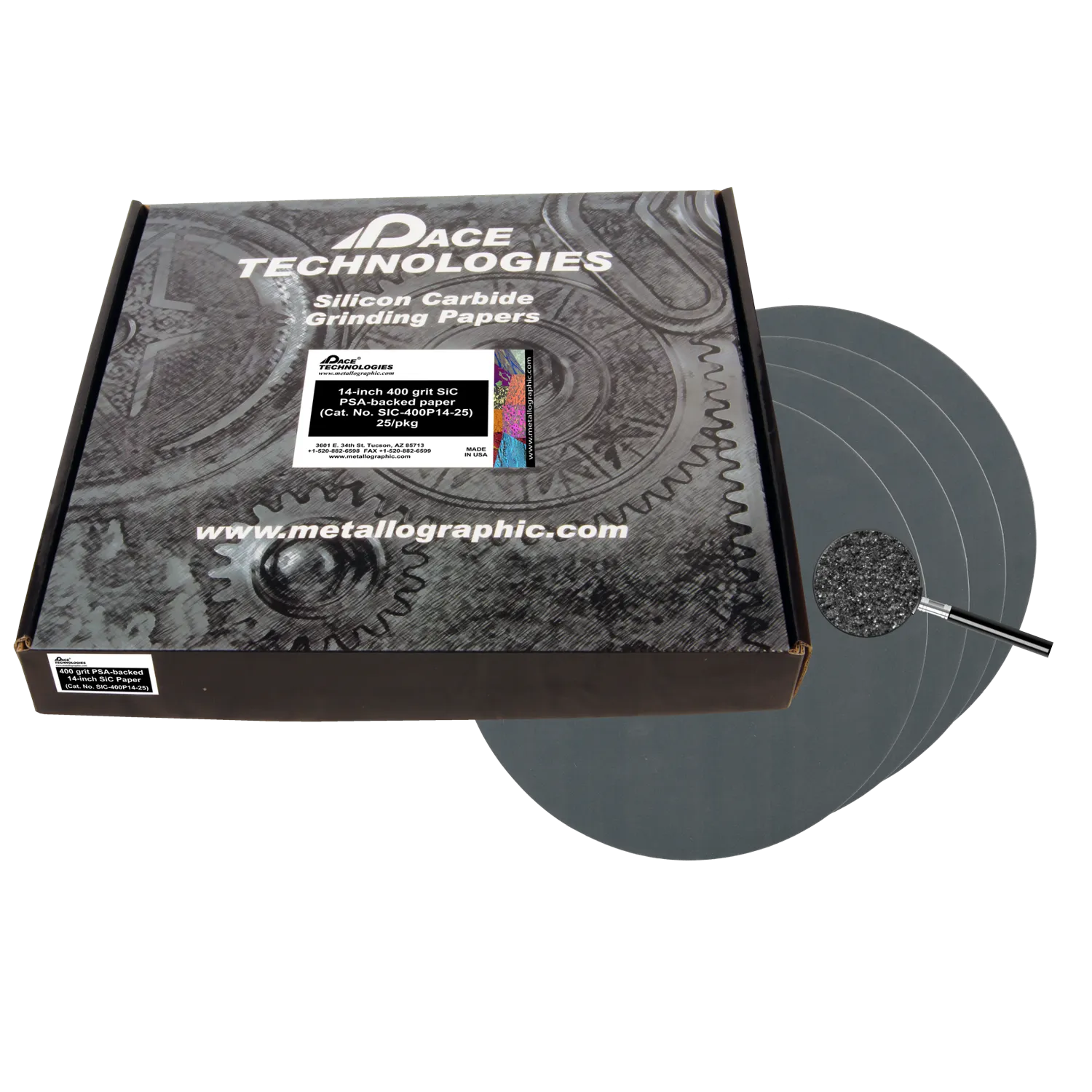 Papeles abrasivos SiC de 14" con respaldo de PSA, grano 400, SIC-400P14