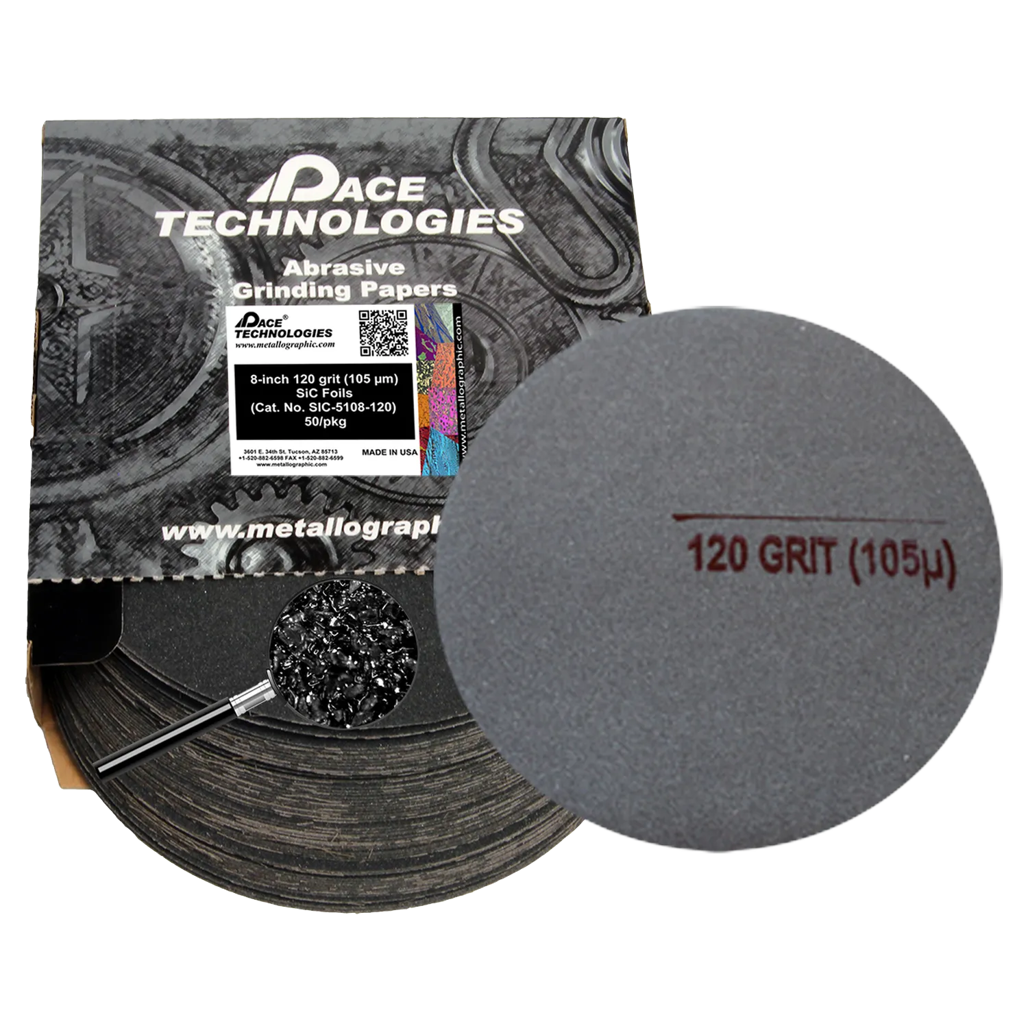 Lámina abrasiva de SiC de 8", grano 120, 50/caja, SIC-5108-120