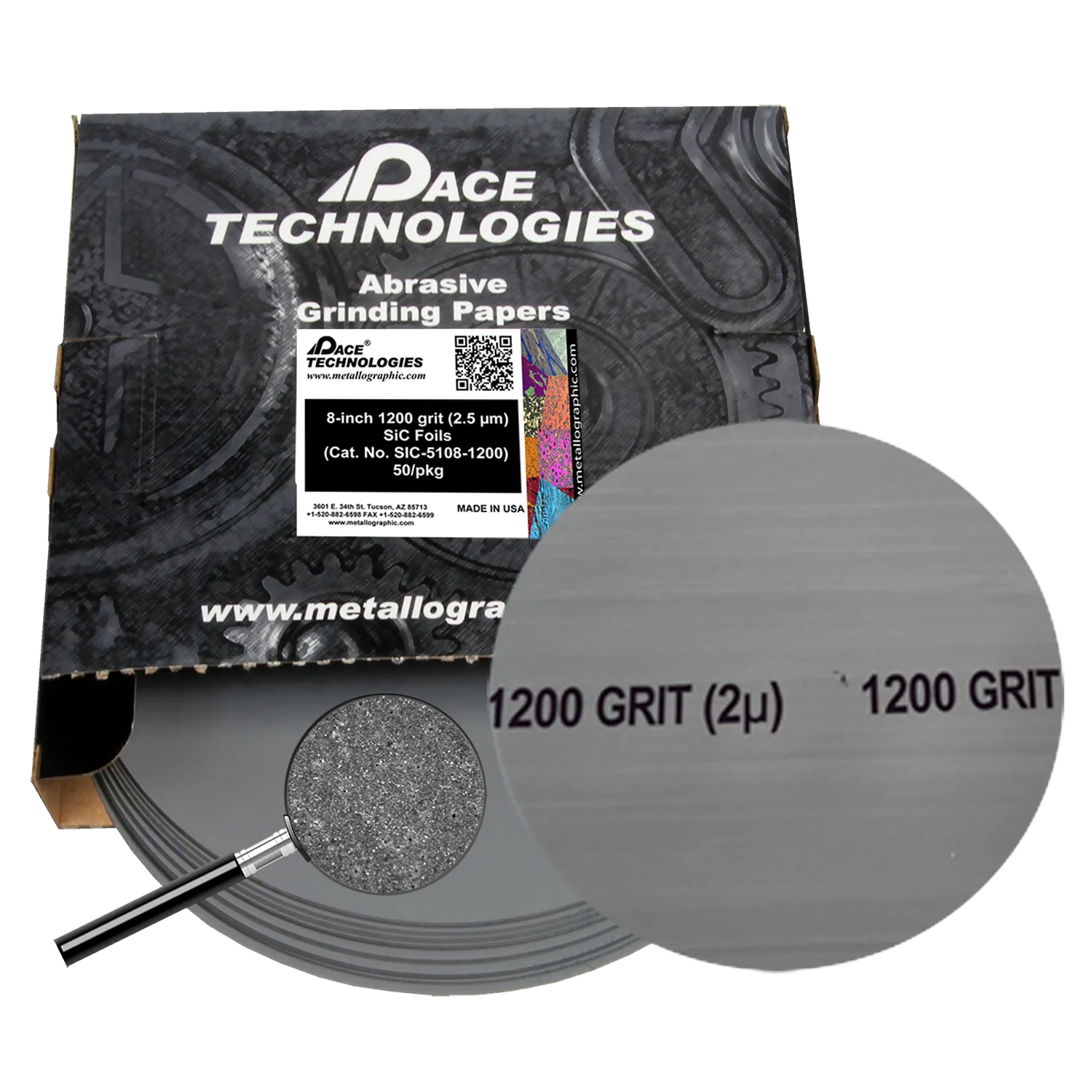 Lámina abrasiva de SiC de 8", grano 1200, 50/caja, SIC-5108-1200