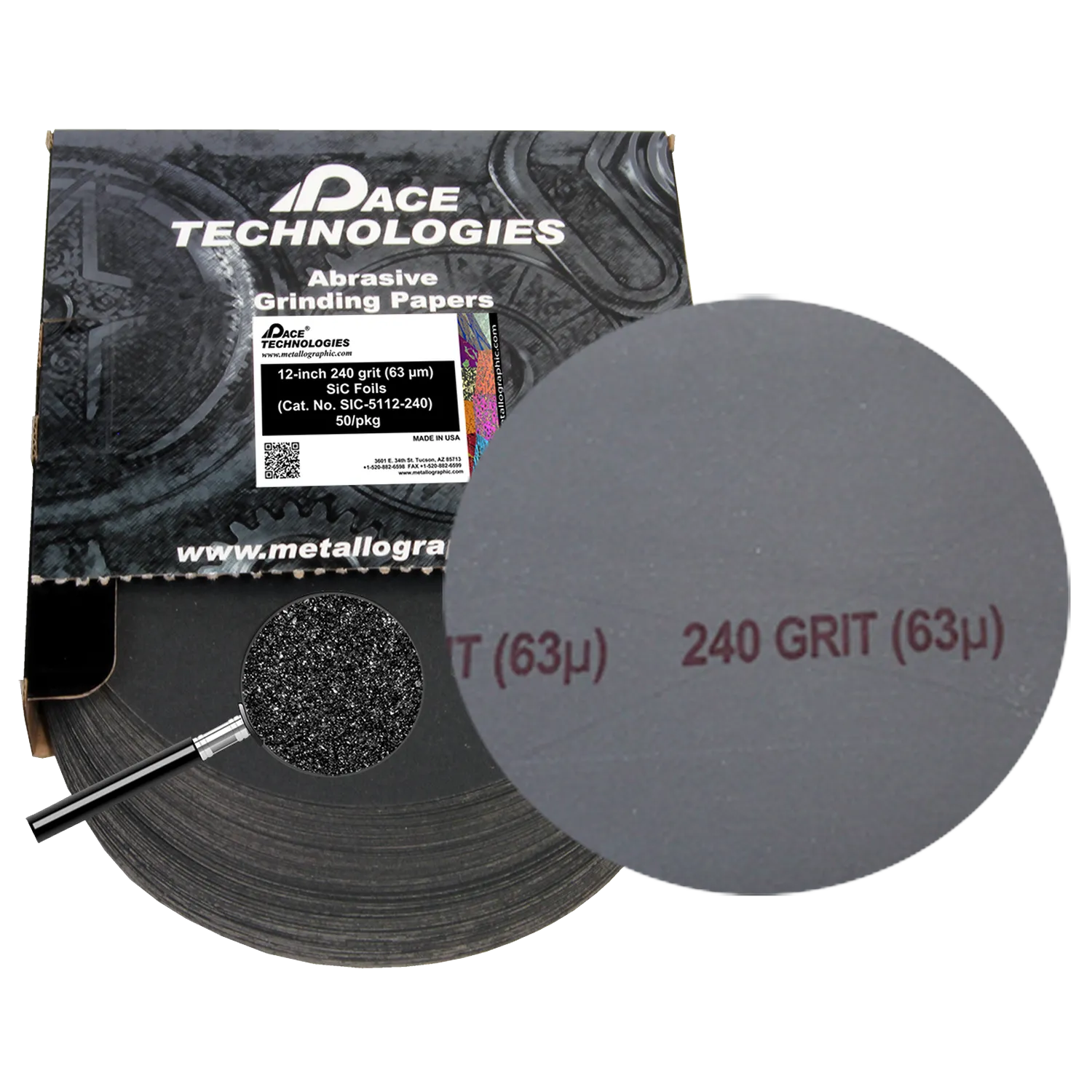 Lámina abrasiva de SiC de 8", grano 240, 50/caja, SIC-5108-240