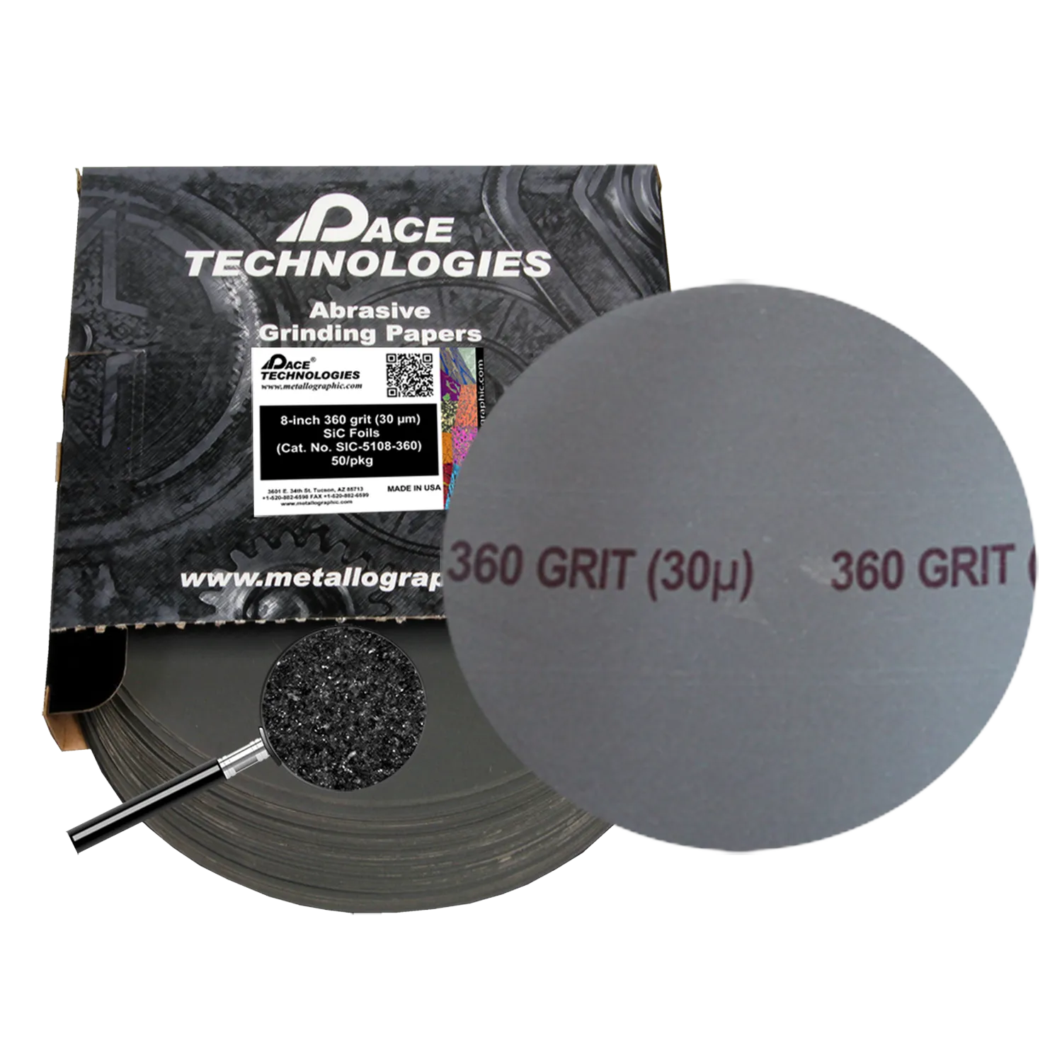 Lámina abrasiva de SiC de 8", grano 360, 50/caja, SIC-5108-360