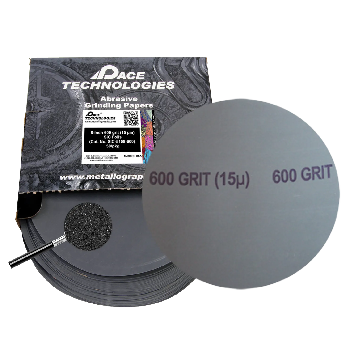 Lámina abrasiva de SiC de 8", grano 600, 50/caja, SIC-5108-600