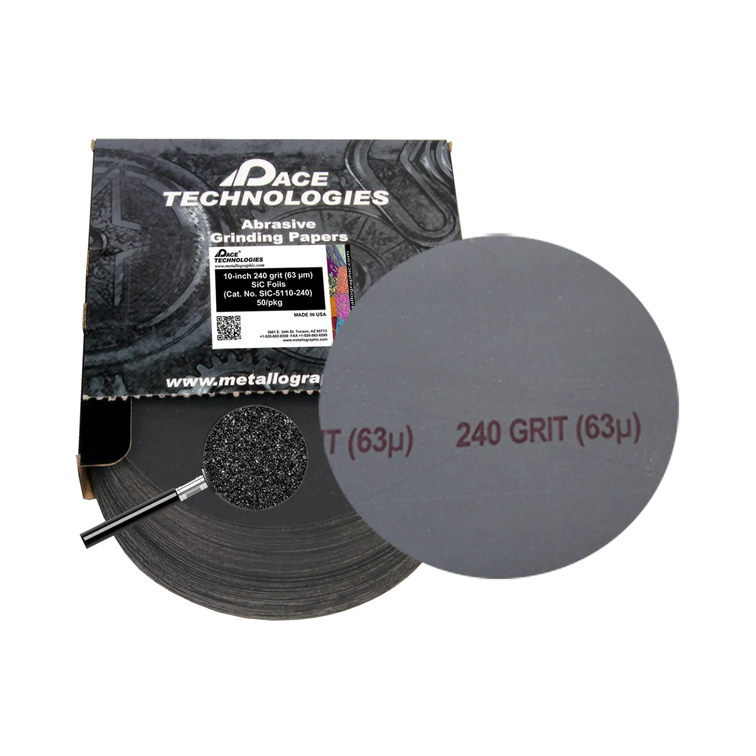 Lámina abrasiva de SiC de 10", grano 240, 50/caja, SIC-5110-240