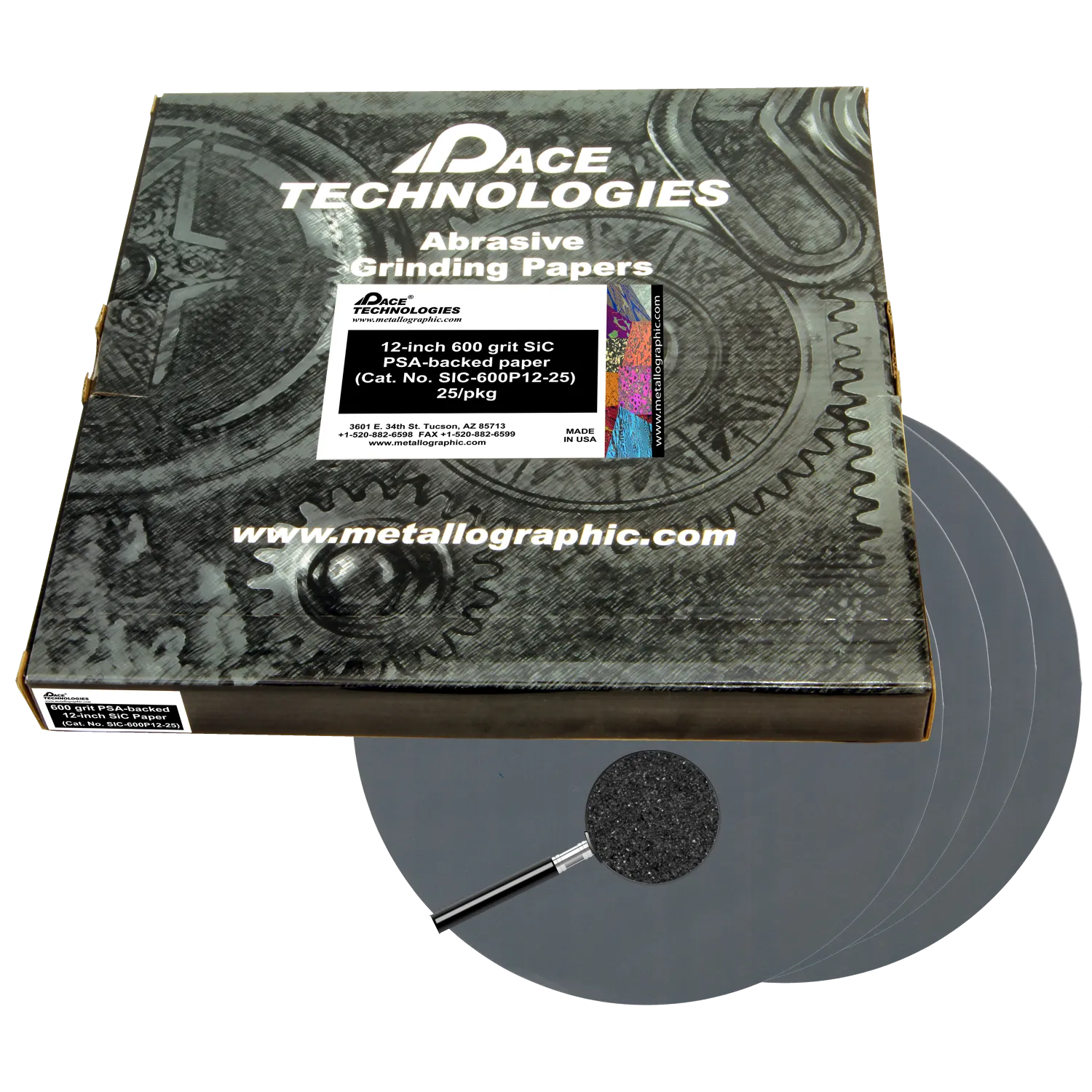 Papeles abrasivos SiC de 12" con respaldo de PSA, grano 600, SIC-600P12