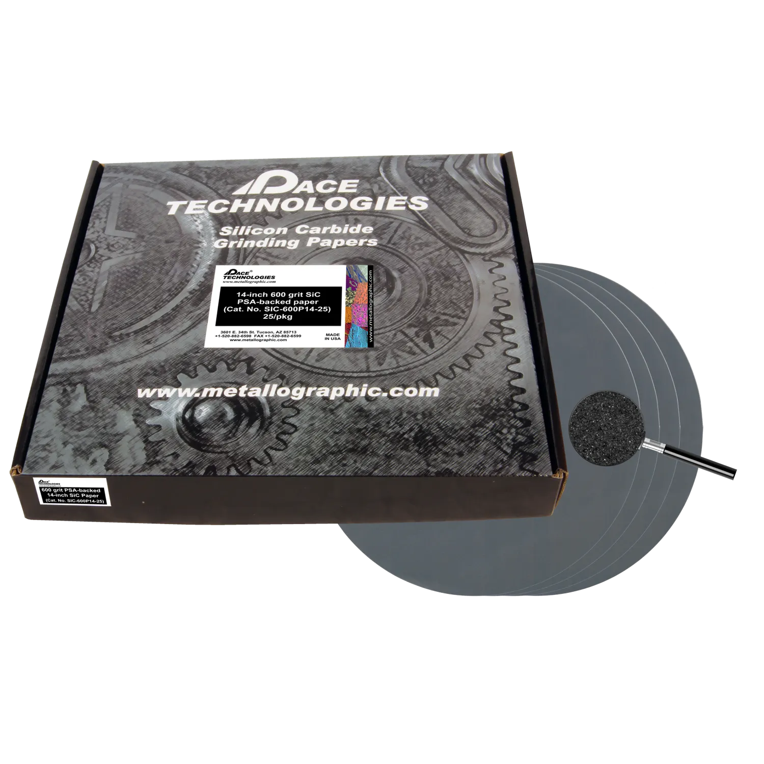Papeles abrasivos SiC de 14" con respaldo de PSA, grano 600, SIC-600P14