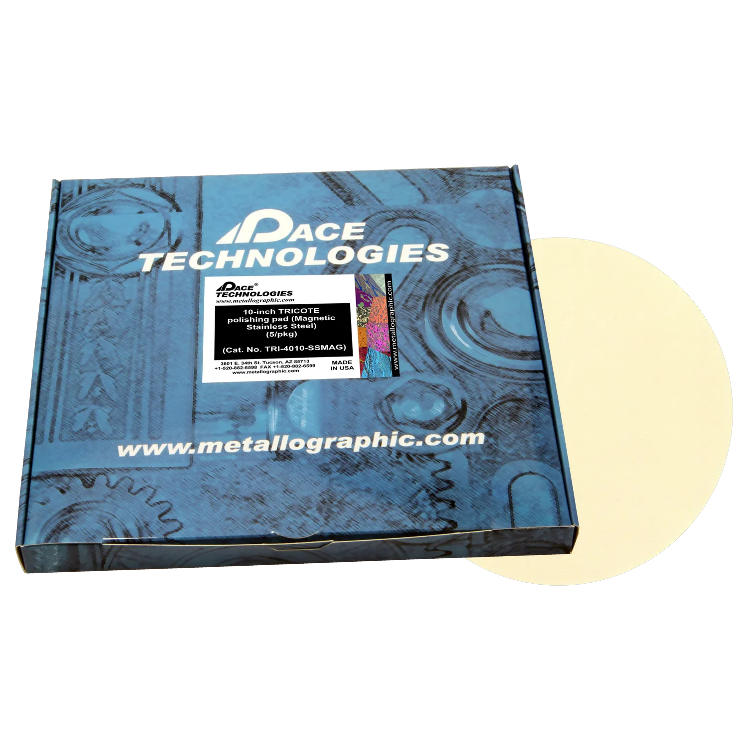 Almohadilla de pulido TRICOTE de 10" con respaldo magnético de acero inoxidable, TRI-4010-SSMAG