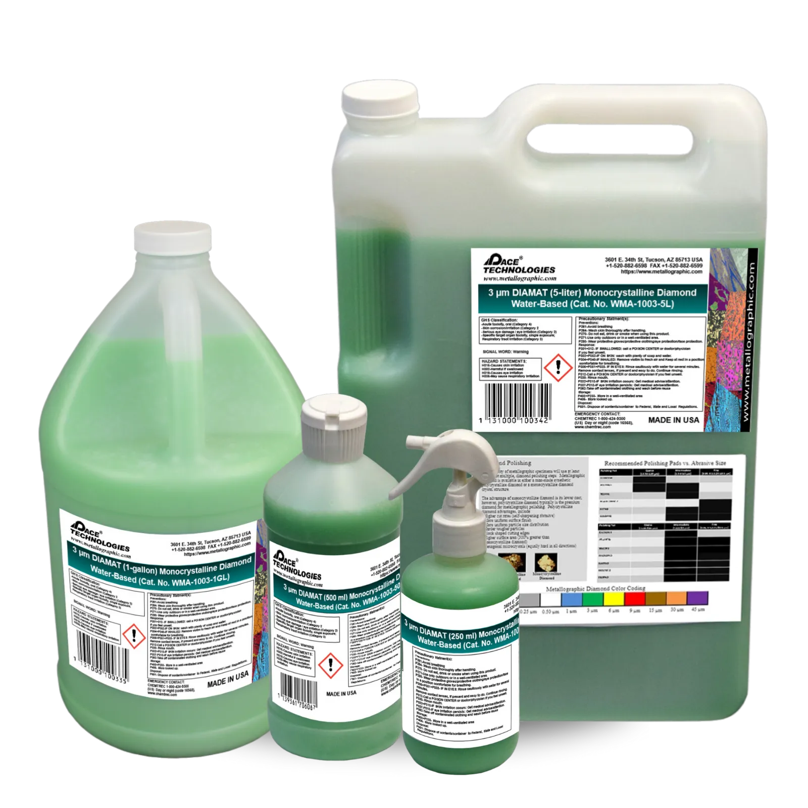 Suspensión abrasiva de diamante monocristalino a base de agua DIAMAT, 3 micrones, WMA-1003