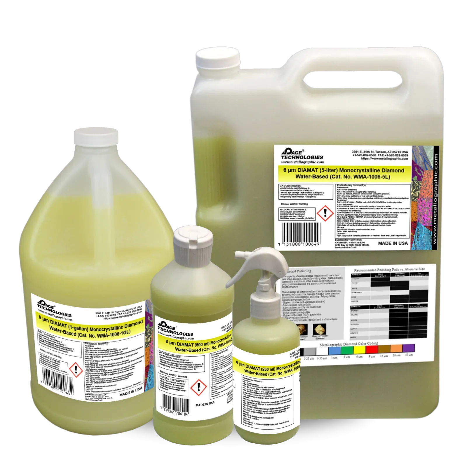 Suspensión abrasiva de diamante monocristalino a base de agua DIAMAT, 6 micrones, WMA-1006