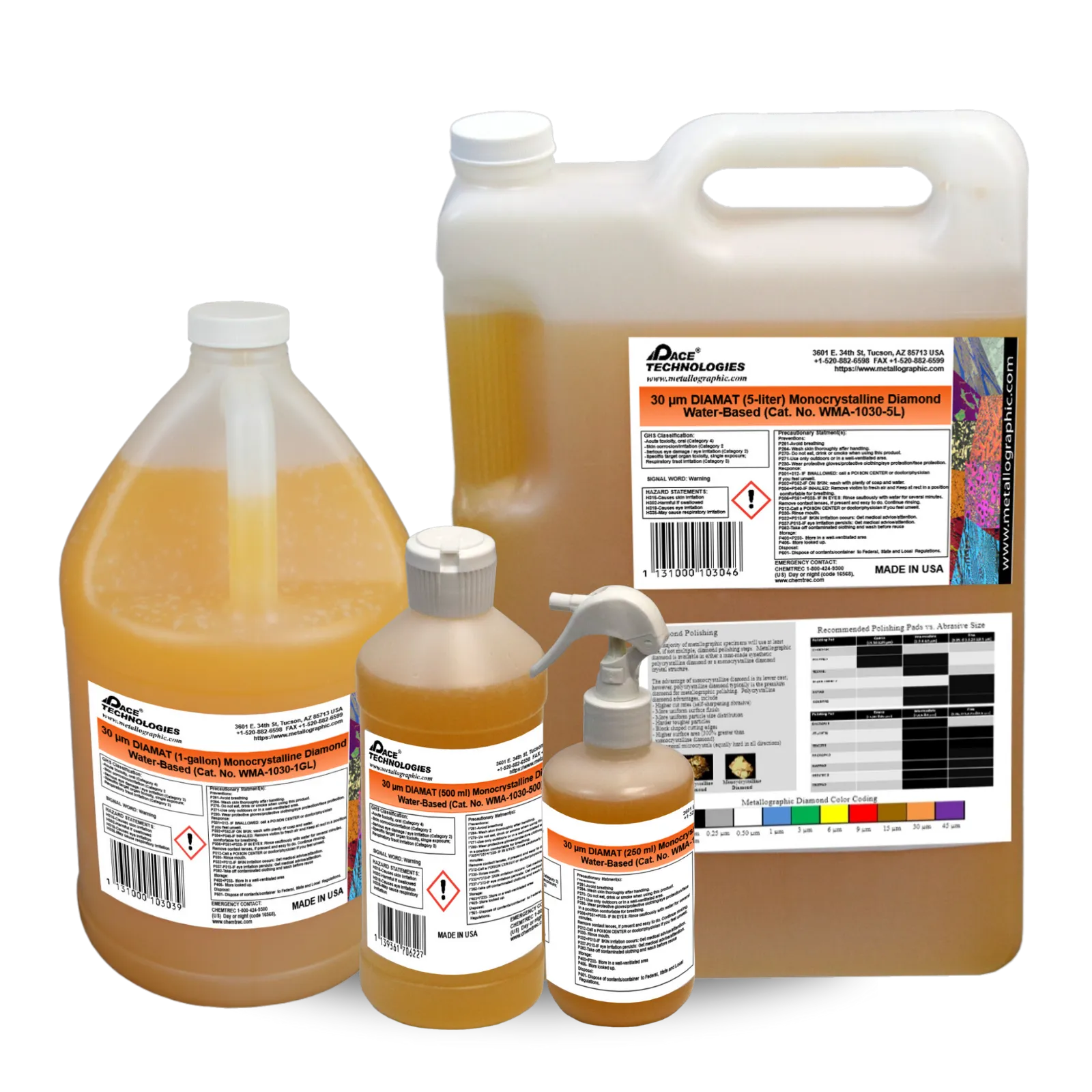 Suspensión abrasiva de diamante monocristalino a base de agua DIAMAT, 30 micrones, WMA-1030