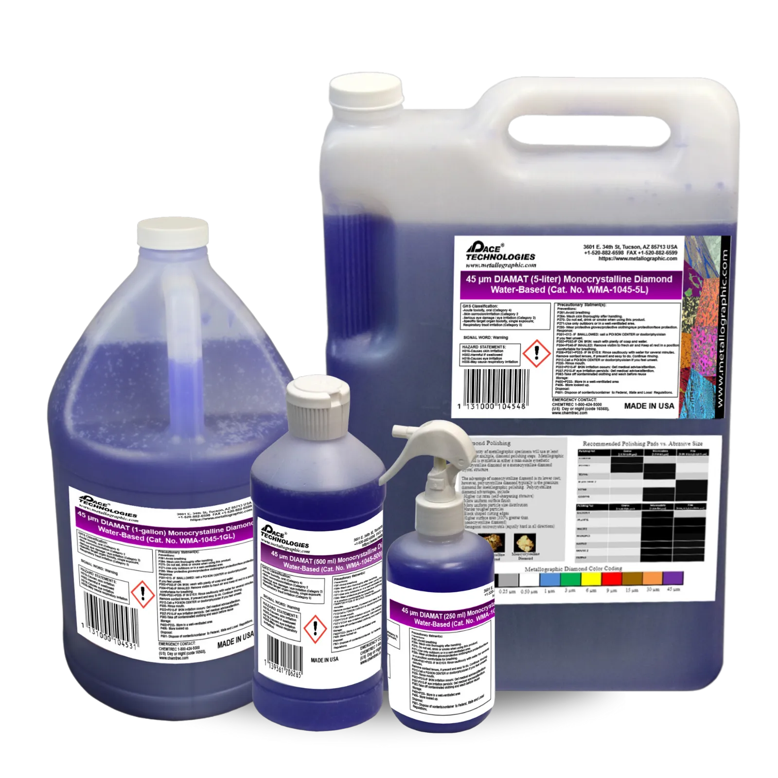 Suspensión abrasiva de diamante monocristalino a base de agua DIAMAT, 45 micrones, WMA-1045