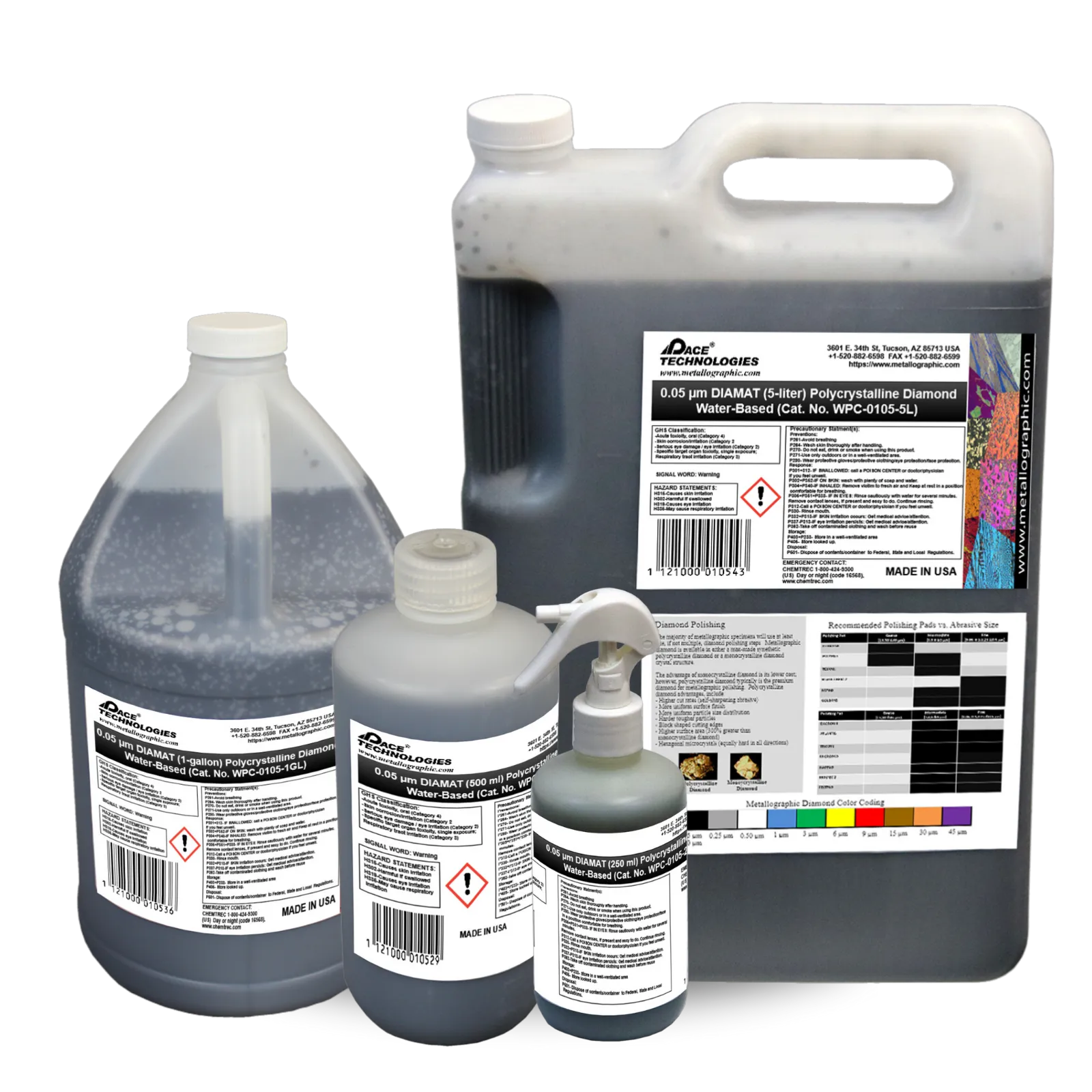 Suspensión abrasiva de diamante policristalino a base de agua DIAMAT, 0,05 micrones, WPC-0105