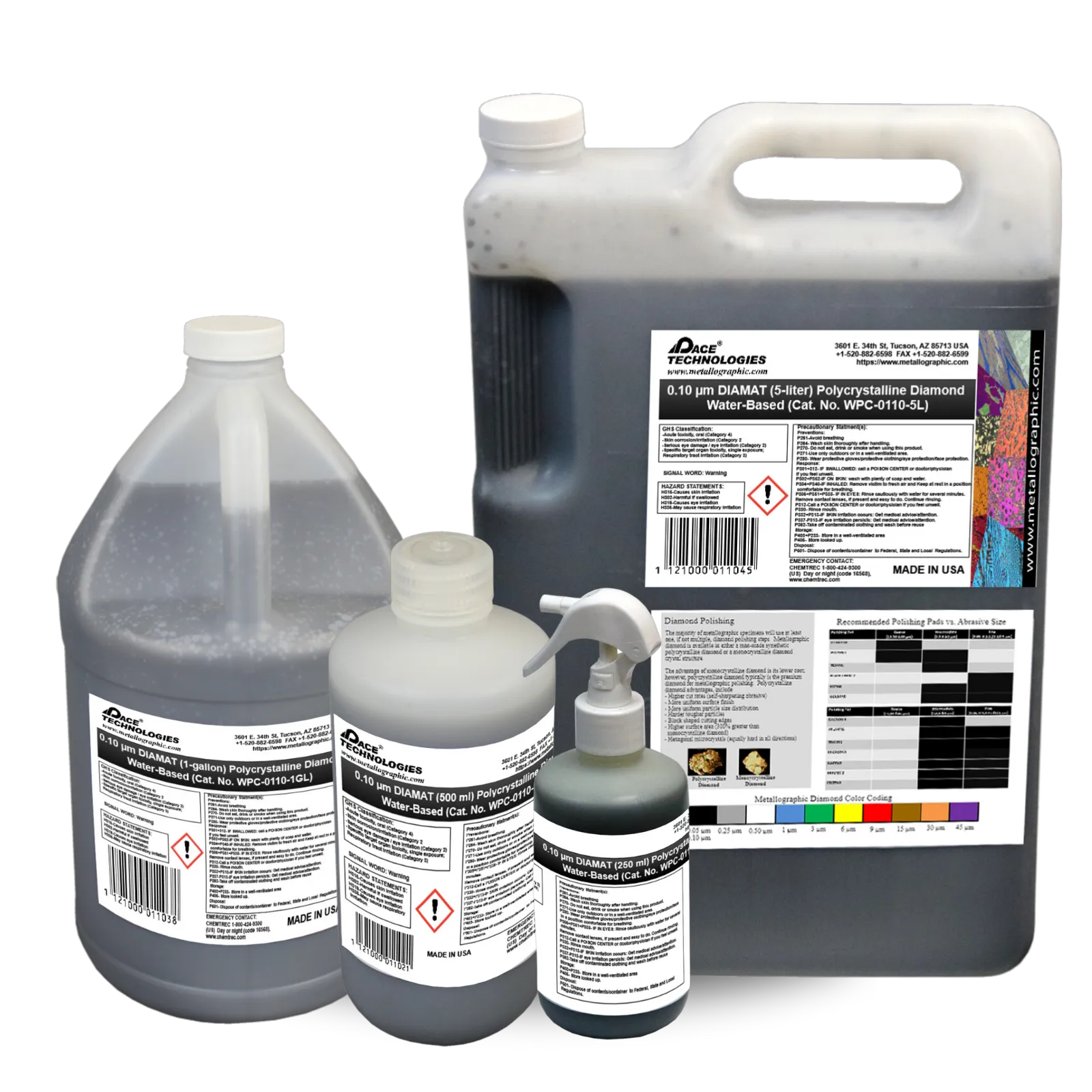 Suspensión abrasiva de diamante policristalino a base de agua DIAMAT, 0,10 micrones, WPC-0110