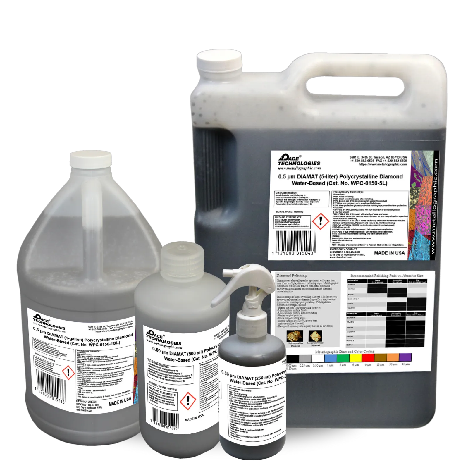 Suspensión abrasiva de diamante policristalino a base de agua DIAMAT, 0,50 micrones, WPC-0150