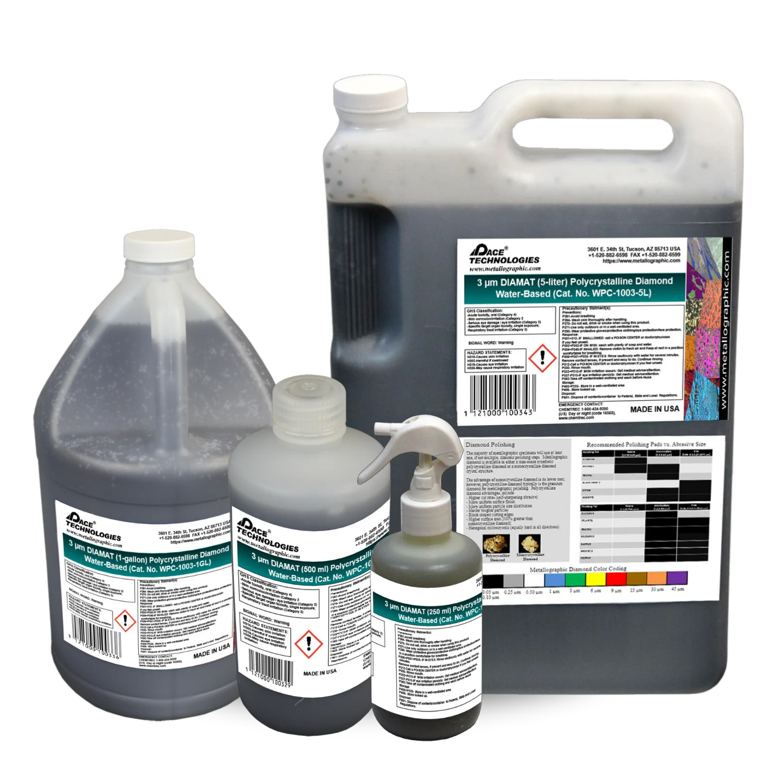 Suspensión abrasiva de diamante policristalino a base de agua DIAMAT, 3 micrones, WPC-1003