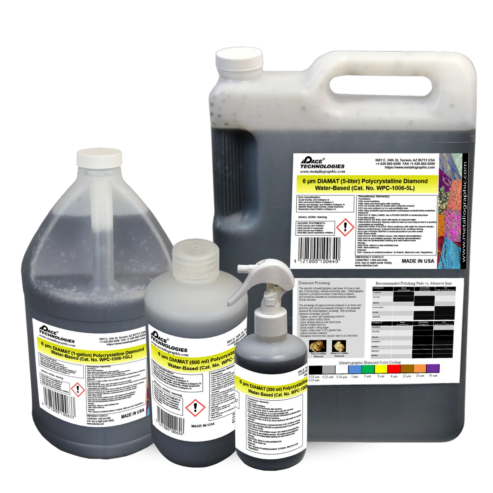Suspensión abrasiva de diamante policristalino a base de agua DIAMAT, 6 micrones, WPC-1006