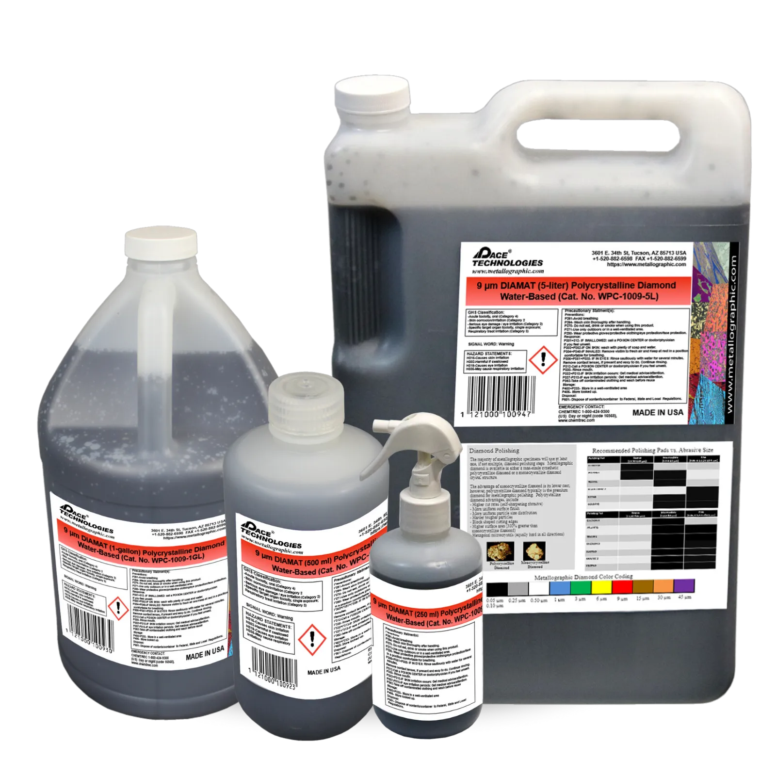 Suspensión abrasiva de diamante policristalino a base de agua DIAMAT, 9 micrones, WPC-1009
