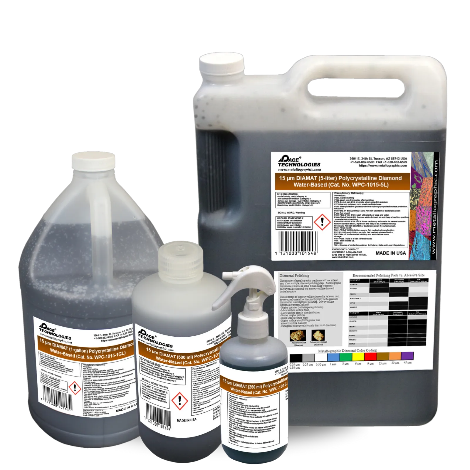 Suspensión abrasiva de diamante policristalino a base de agua DIAMAT, 15 micrones, WPC-1015