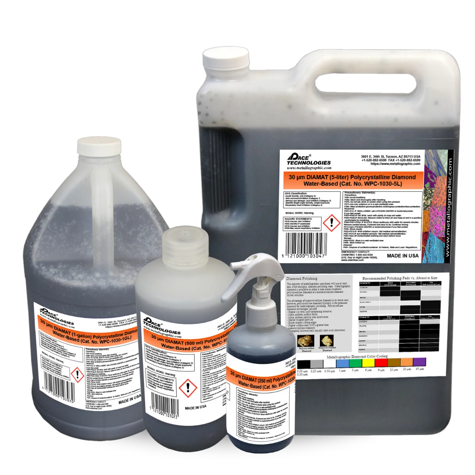 Suspensión abrasiva de diamante policristalino a base de agua DIAMAT, 30 micrones, WPC-1030