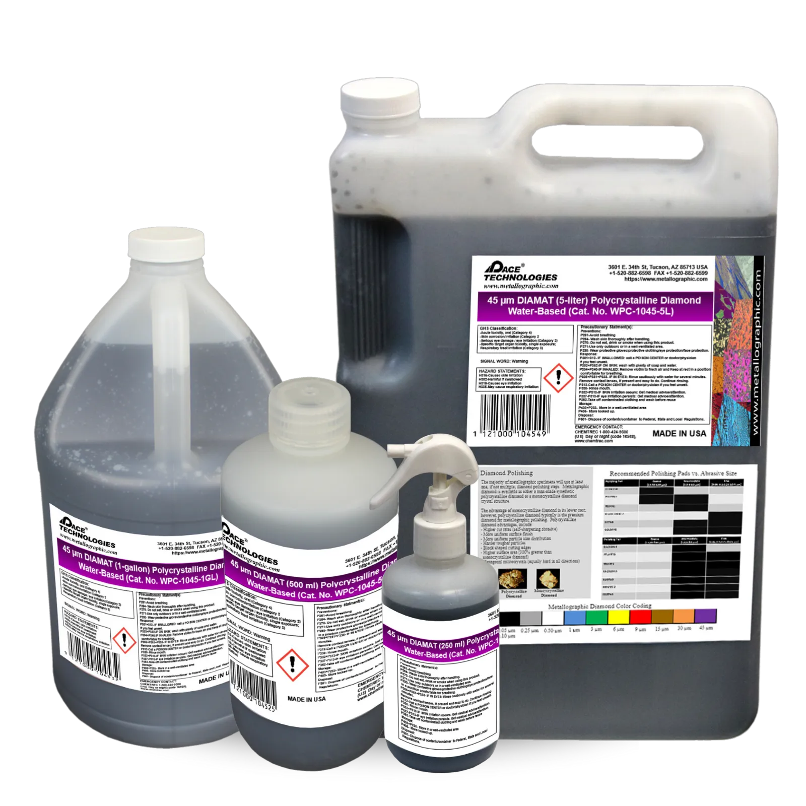 Suspensión abrasiva de diamante policristalino a base de agua DIAMAT, 45 micrones, WPC-1045
