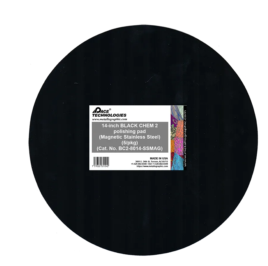 14" Black Chem 2 Polishing Pad with Magnetic Stainless Steel Backing, BC2-8014-SSMAG