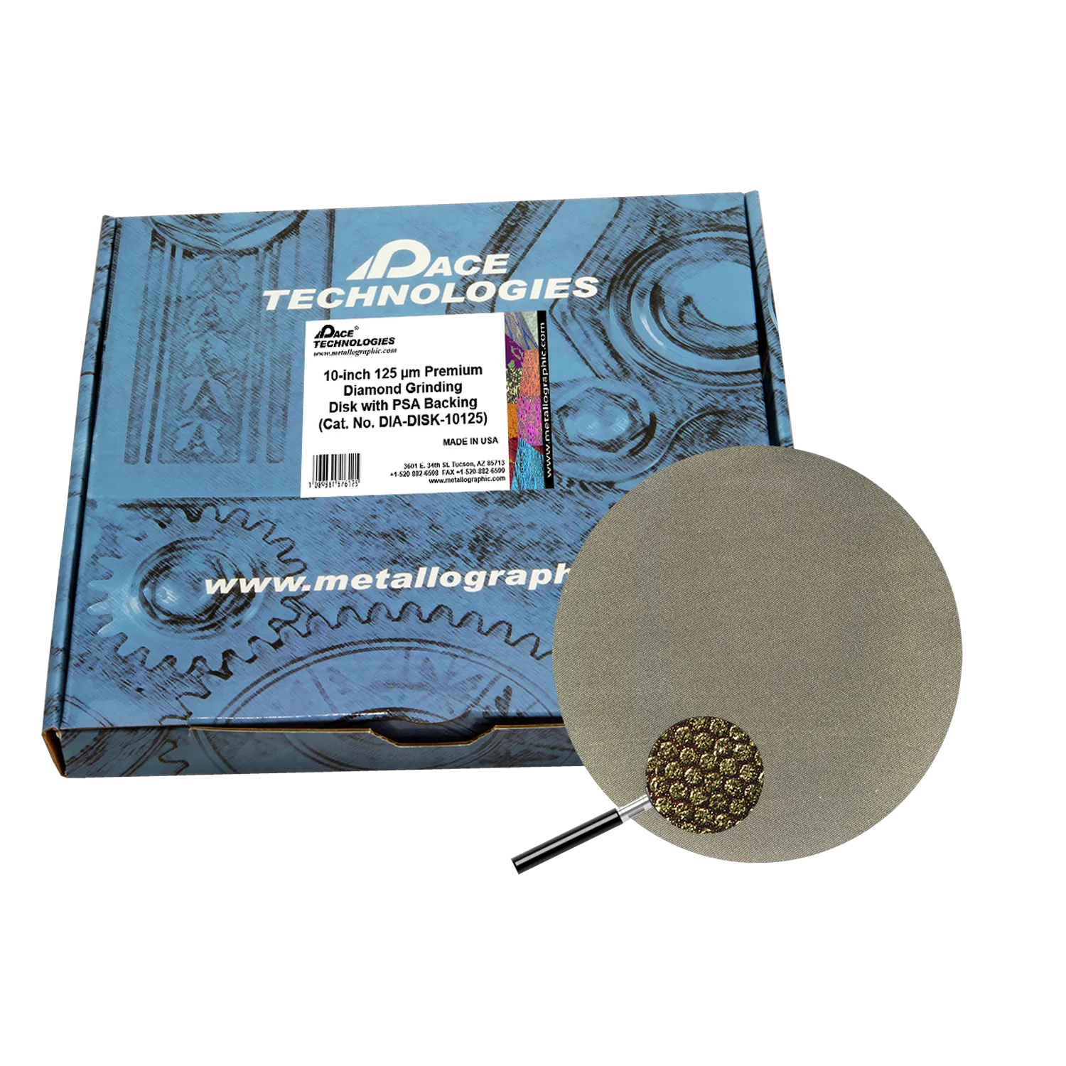 10" Diamond Abrasive Grinding Disk with PSA backing, 125 micron, 1/box, DIA-DISK-10125