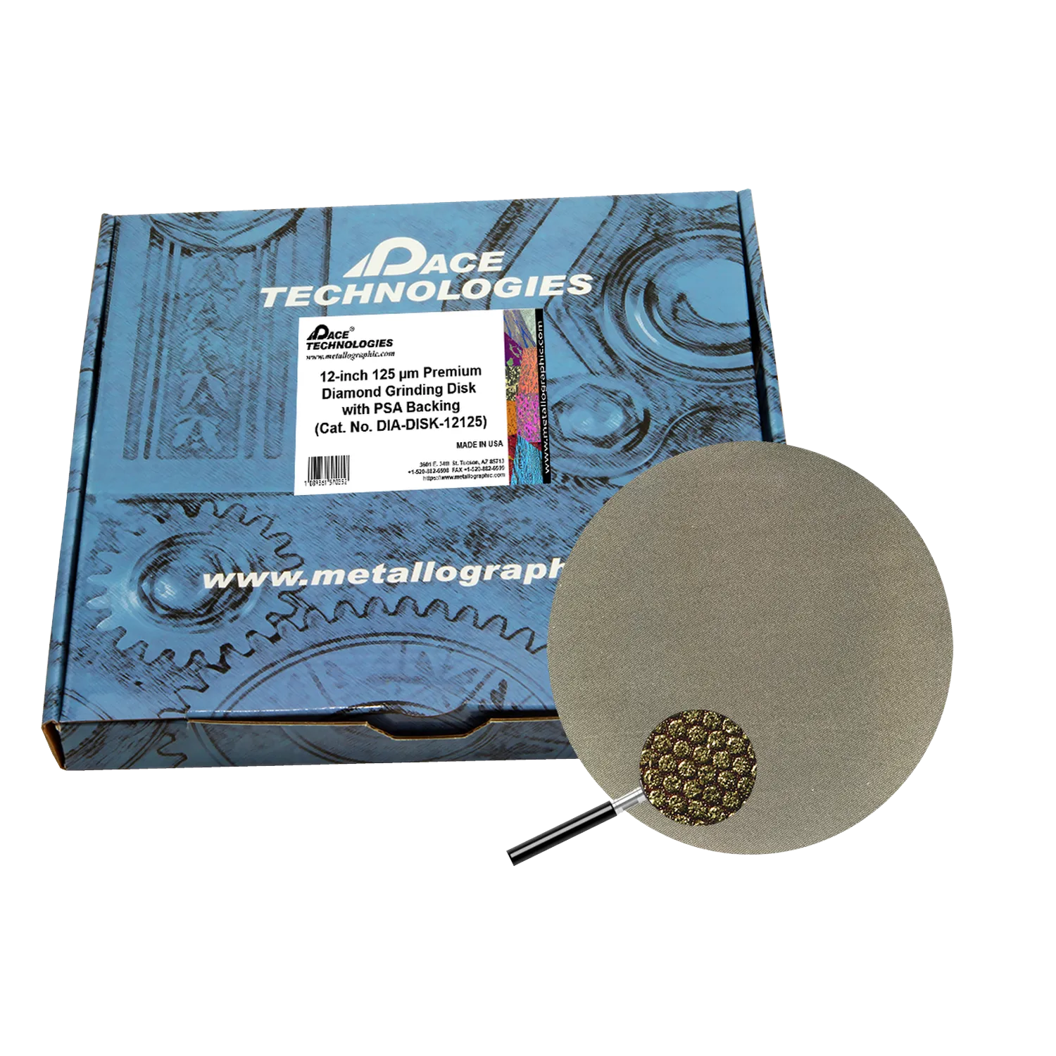 12" Diamond Abrasive Grinding Disk with PSA backing, 125 micron, 1/box, DIA-DISK-12125