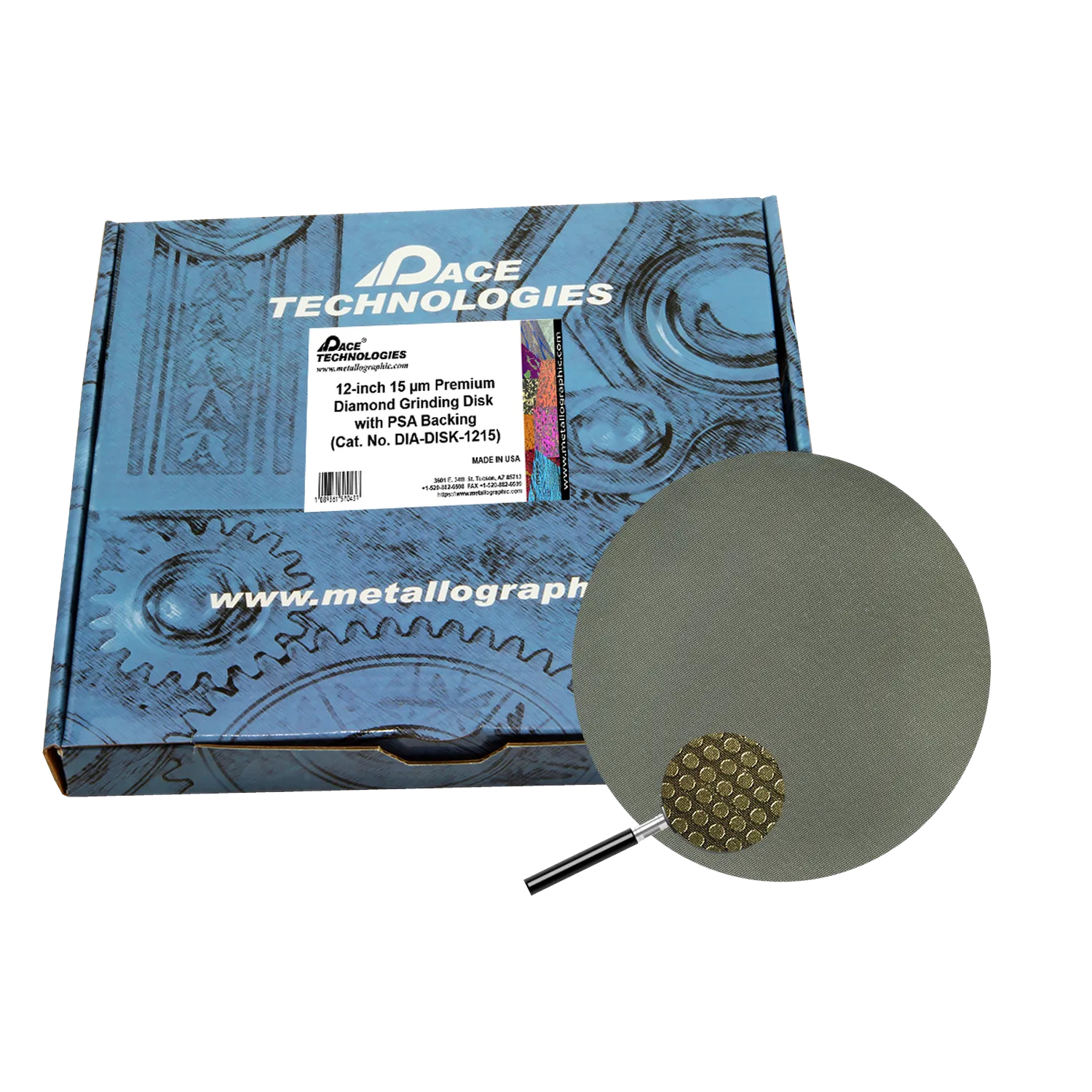 12" Diamond Abrasive Grinding Disk with PSA backing, 15 micron, 1/box, DIA-DISK-12015