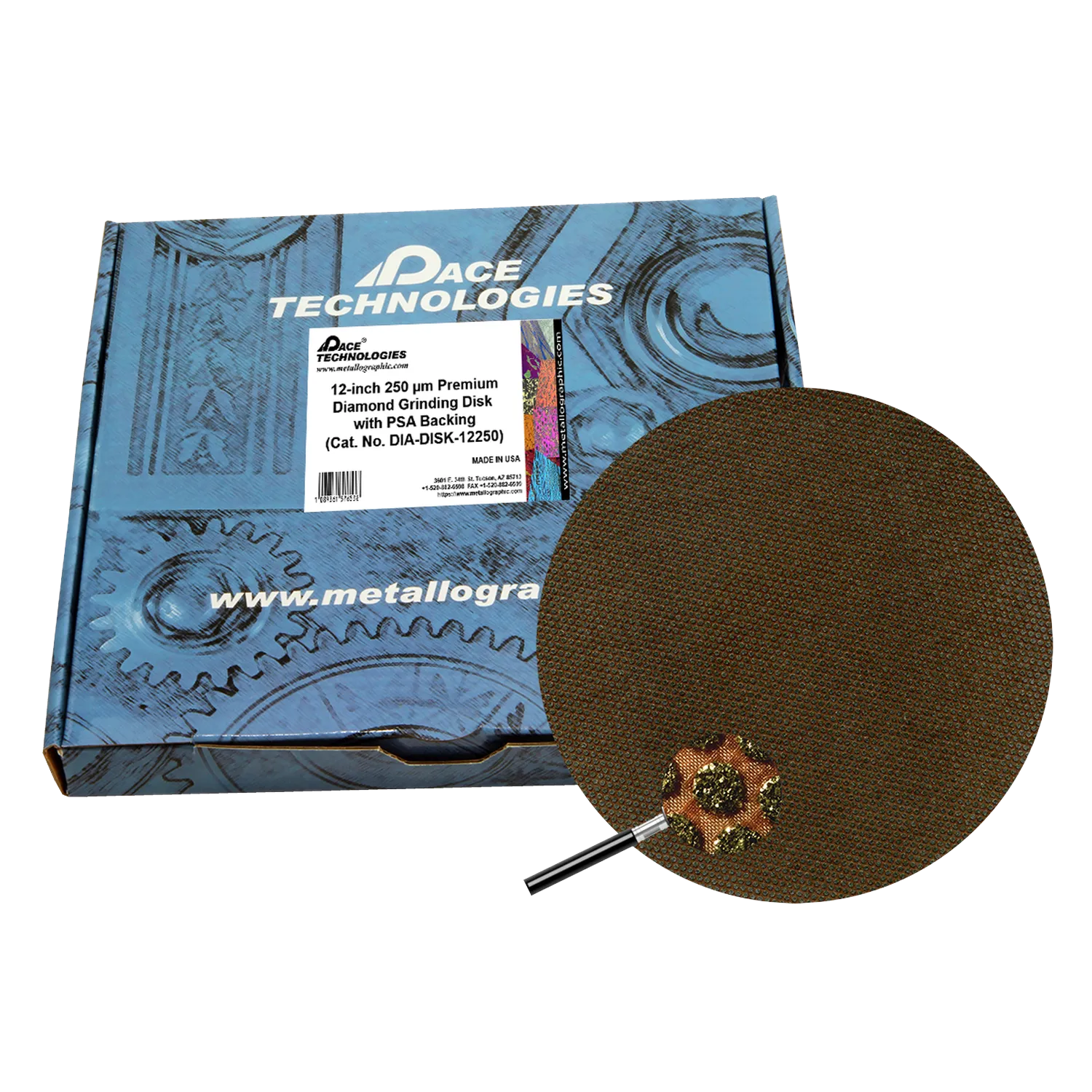 12" Diamond Abrasive Grinding Disk with PSA backing, 250 micron, 1/box, DIA-DISK-12250