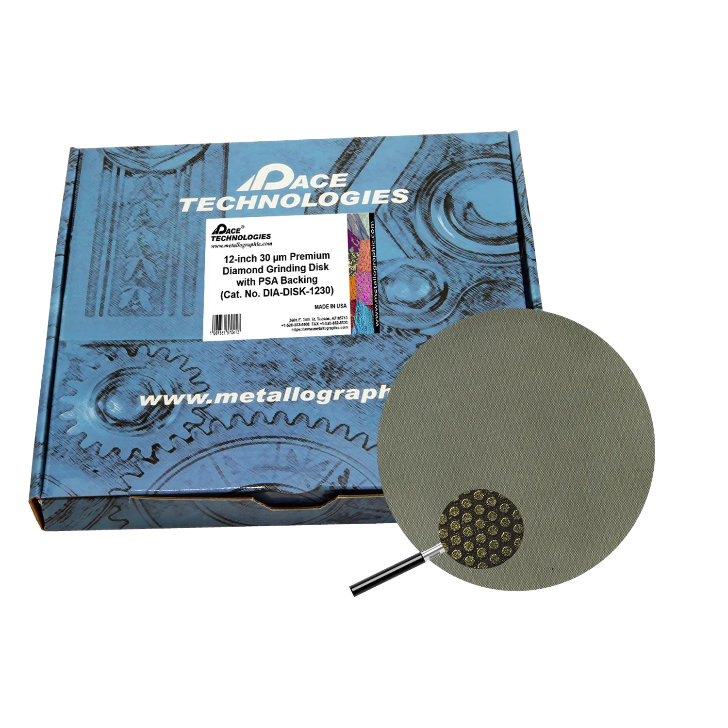 12" Diamond Abrasive Grinding Disk with PSA backing, 30 micron, 1/box, DIA-DISK-12030