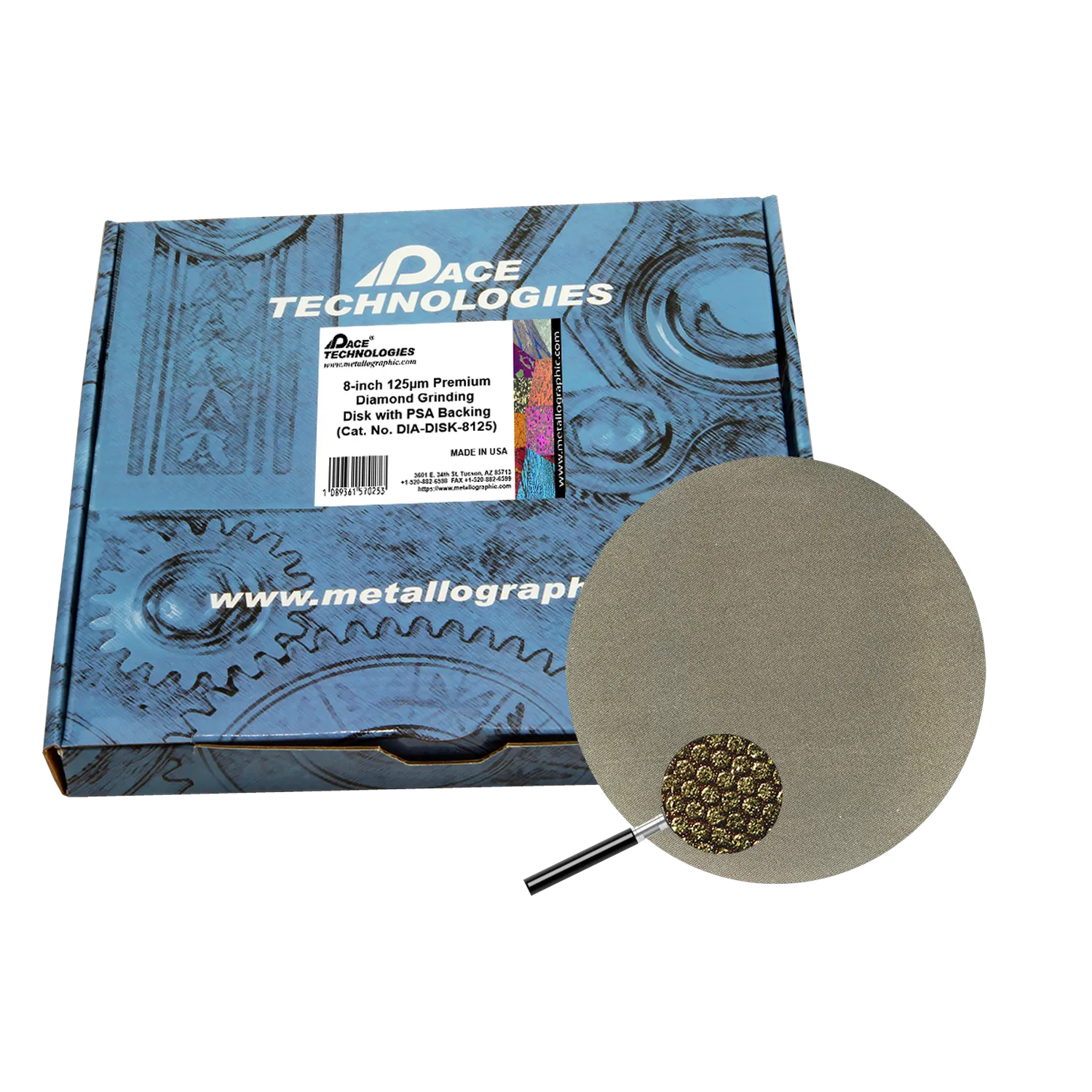 8" Diamond Abrasive Grinding Disk with PSA backing, 125 micron, 1/box, DIA-DISK-8125