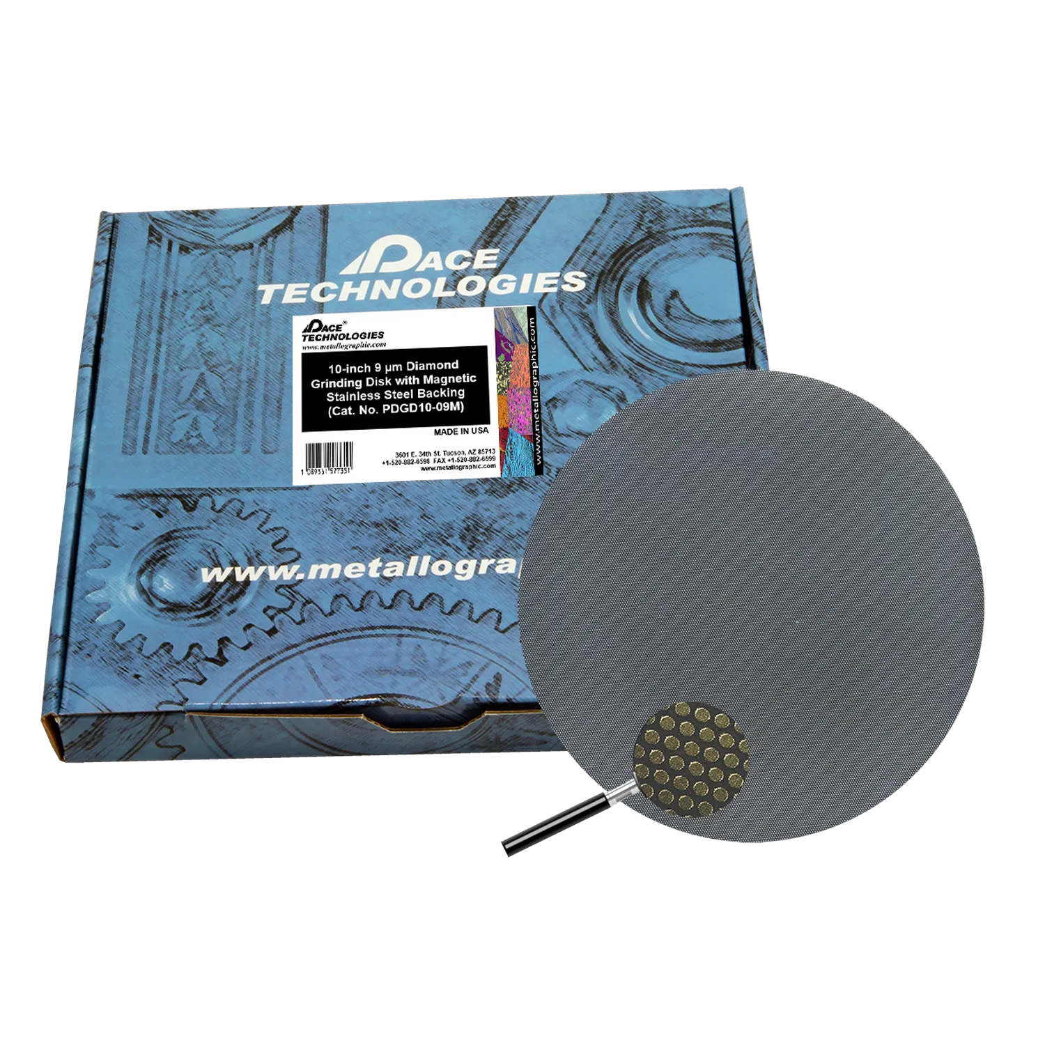 10" Diamond Abrasive Grinding Disk with magnetic stainless steel backing, 9 micron, 1/box, PGD10-09M