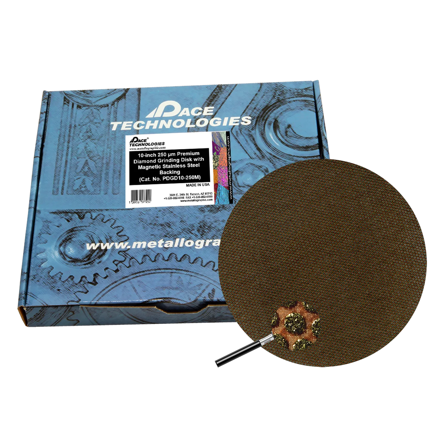 10" Diamond Abrasive Grinding Disk with magnetic stainless steel backing, 250 micron, 1/box, PGD10-250M